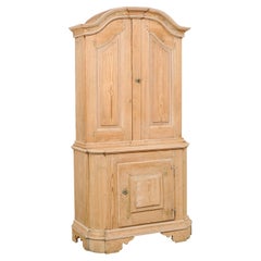 Used 18th Century Swedish Period Rococo Pediment Cornice Wooden Cupboard Cabinet