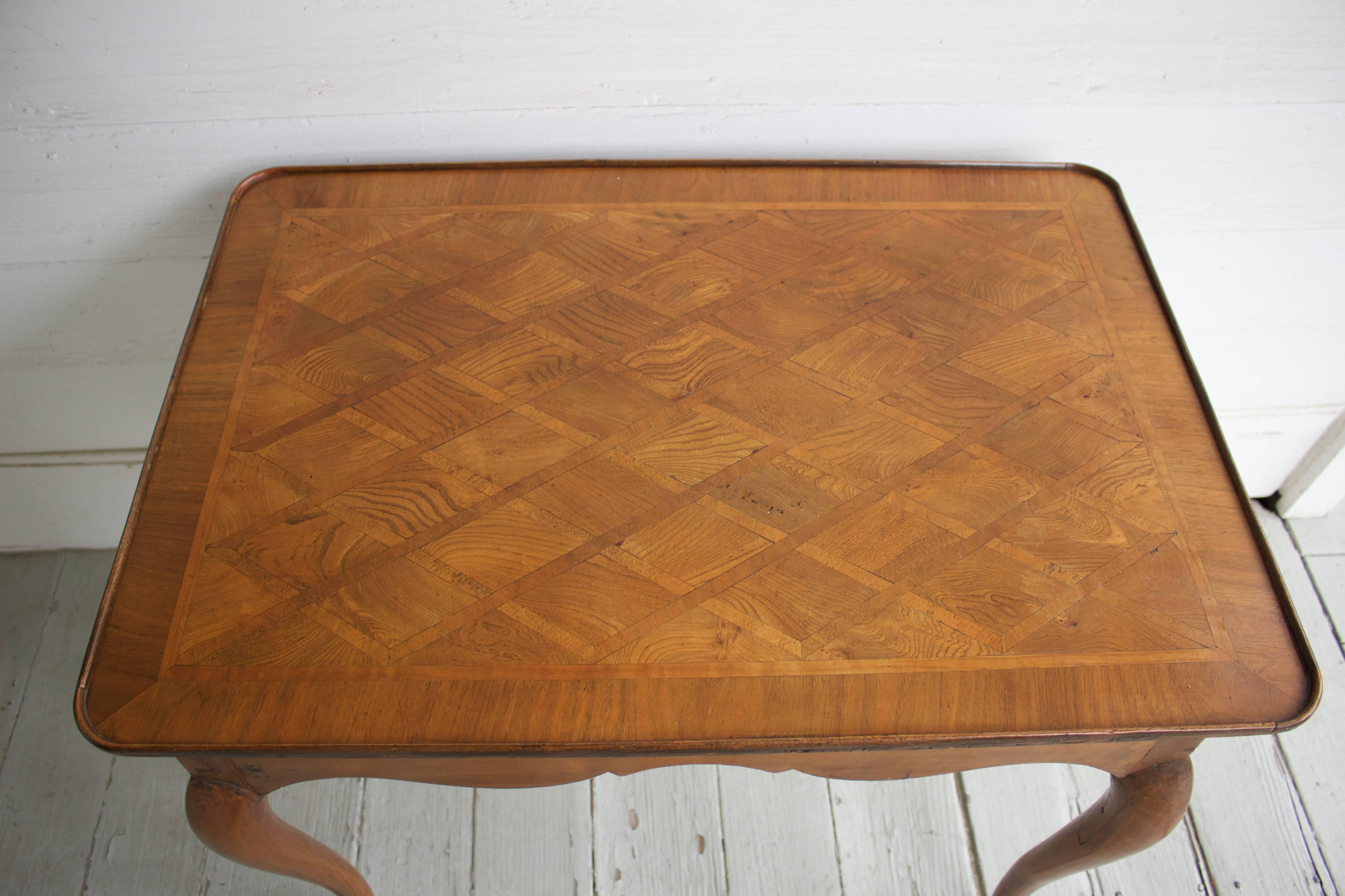Rococo 18th Century Swiss Walnut Writing Table with Parquetry Top For Sale