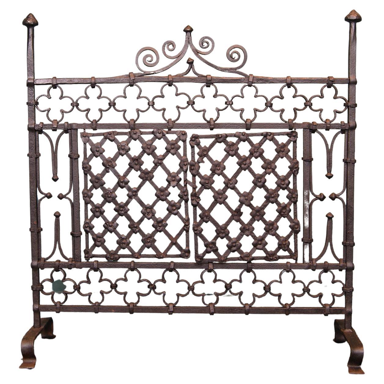 American Wrought Iron And Bronze Andirons And Fire Screen. at 1stDibs