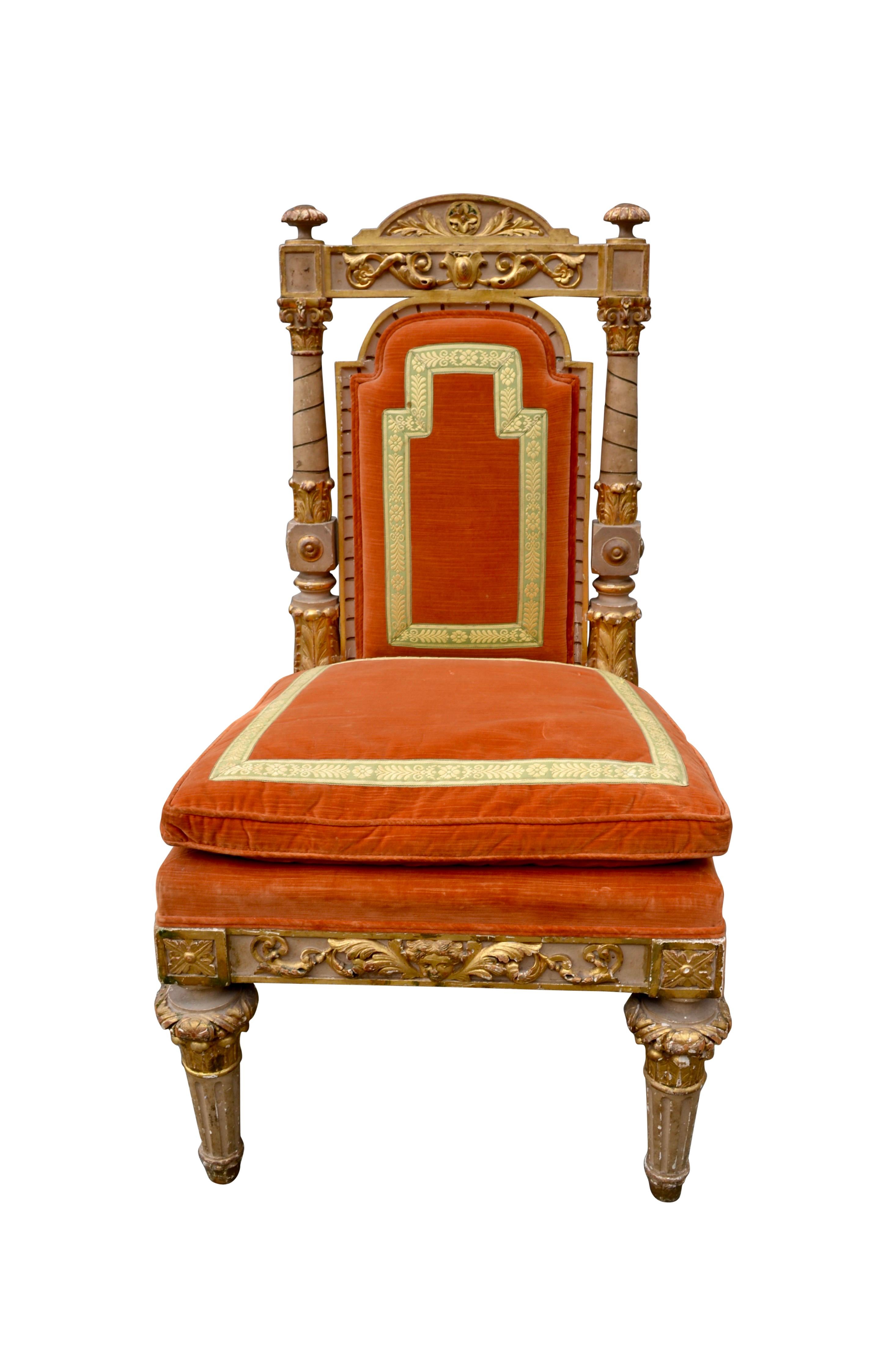 Renaissance Revival 18th C Italian Piedmontese Carved Gilded Chair For Sale