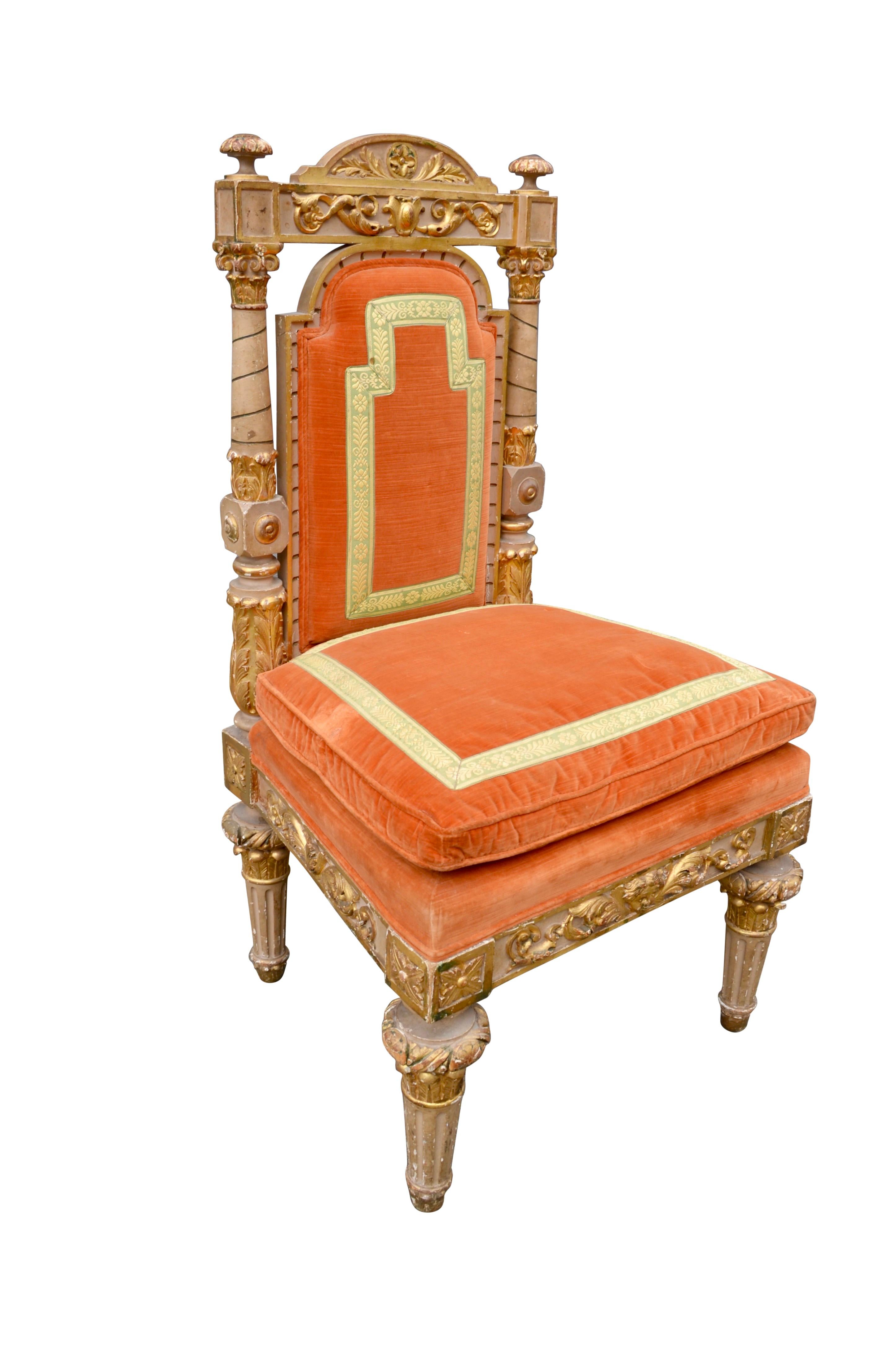 Hand-Painted 18th C Italian Piedmontese Carved Gilded Chair For Sale
