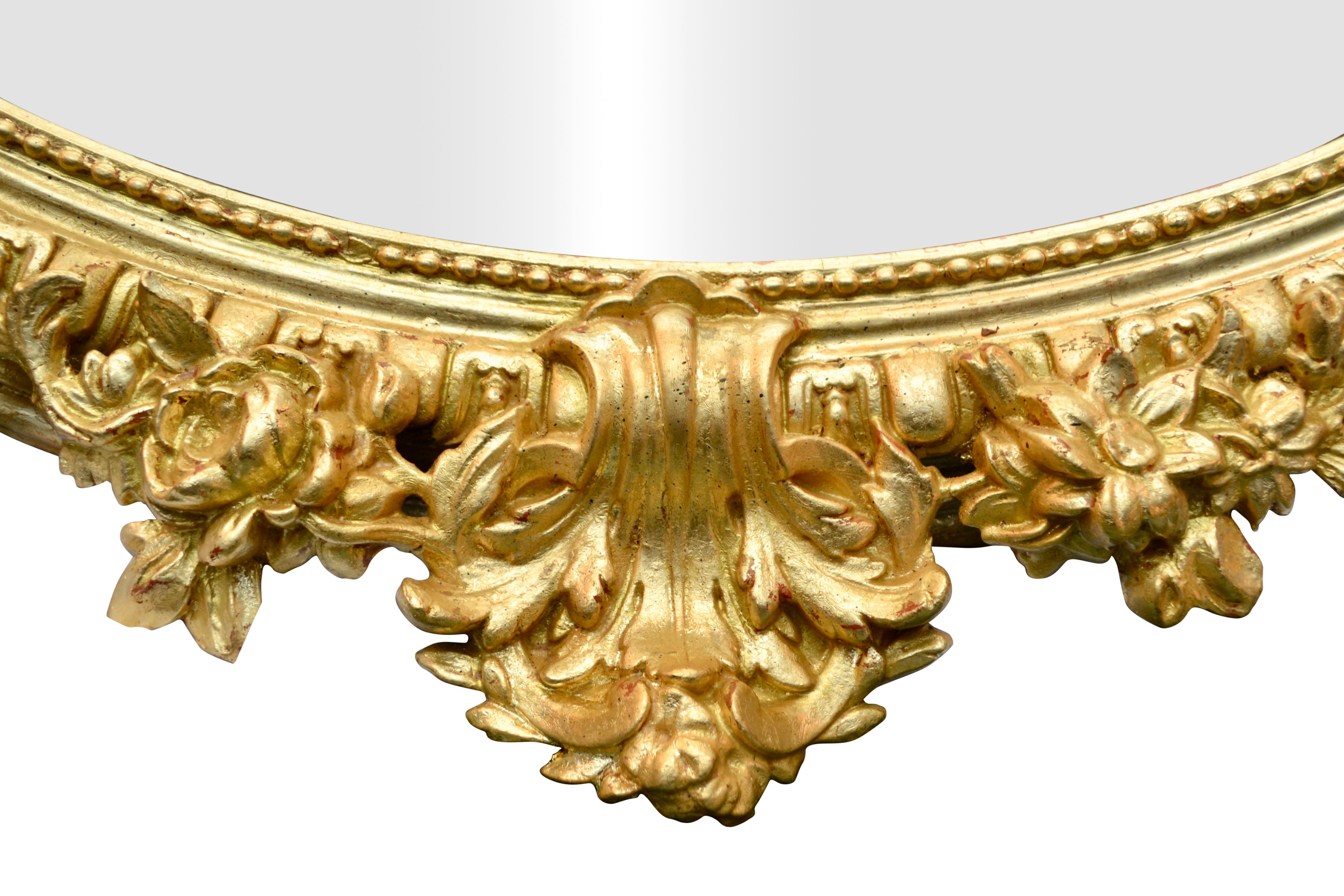 19th Century Louis XVI Style Giltwood Oval Mirror For Sale 1