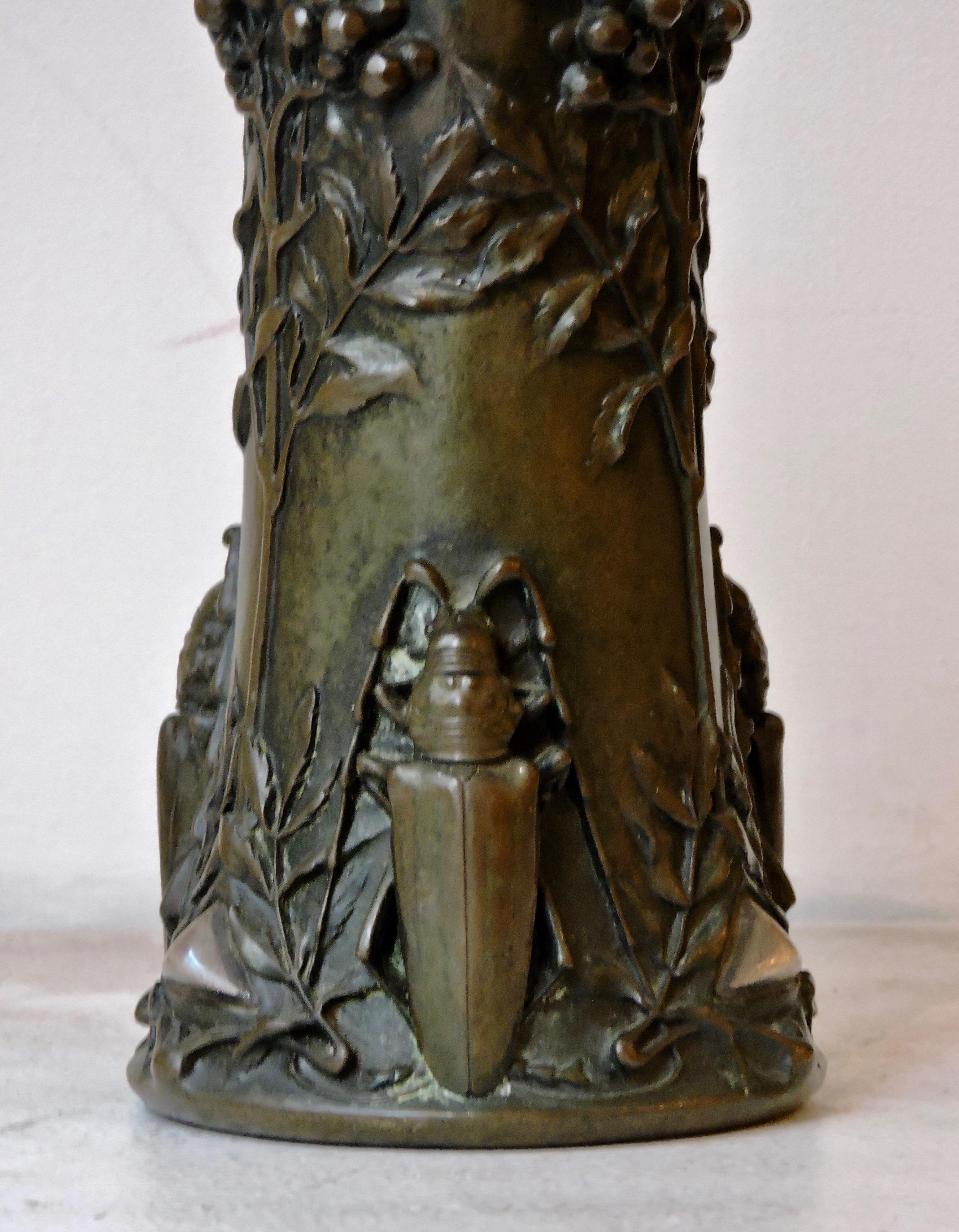 1906 Art Nouveau Beetles Bronze Vase by Pierre-Georges Deraisme In Good Condition In Saint-Ouen, FR