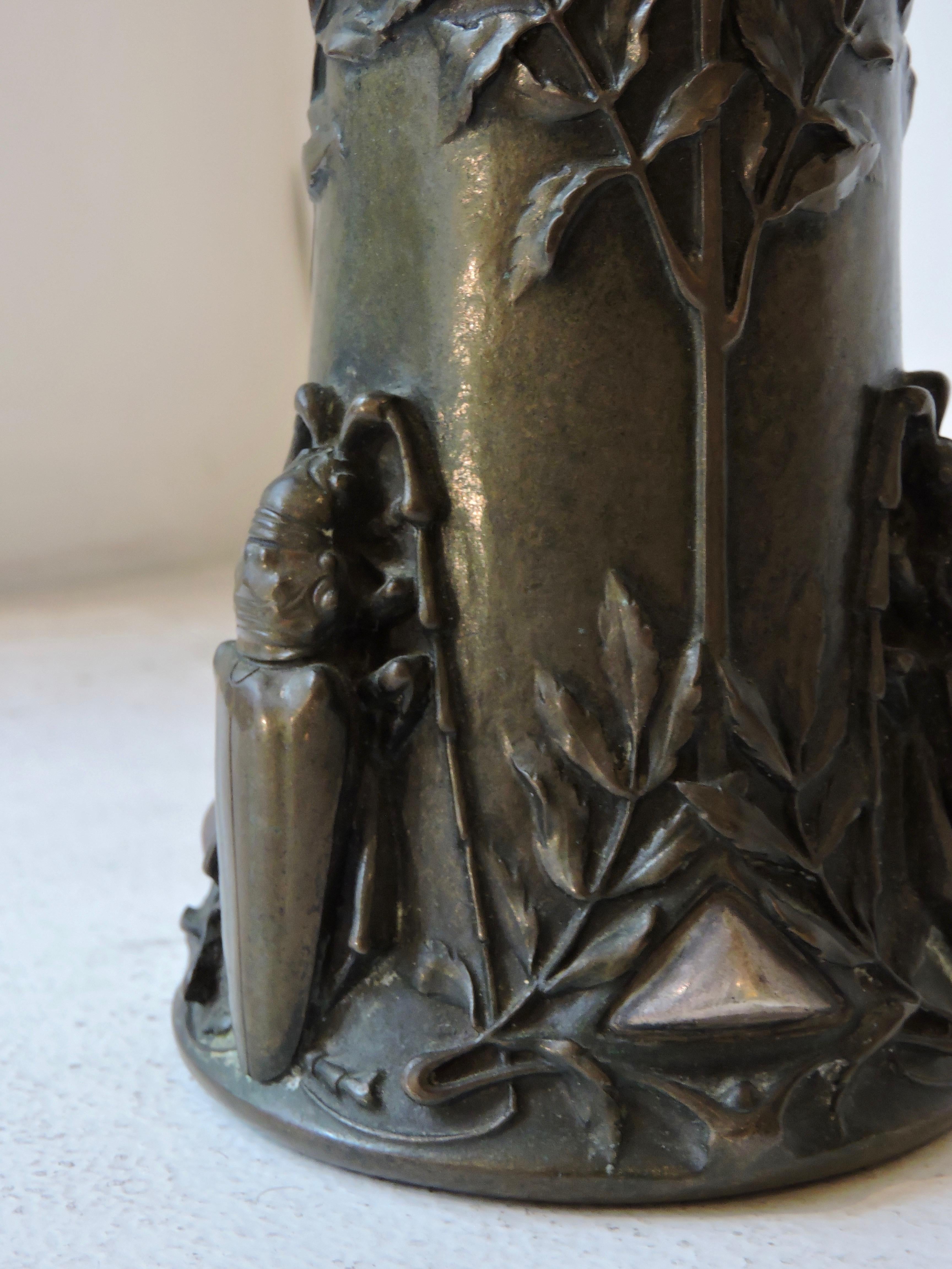 Early 20th Century 1906 Art Nouveau Beetles Bronze Vase by Pierre-Georges Deraisme
