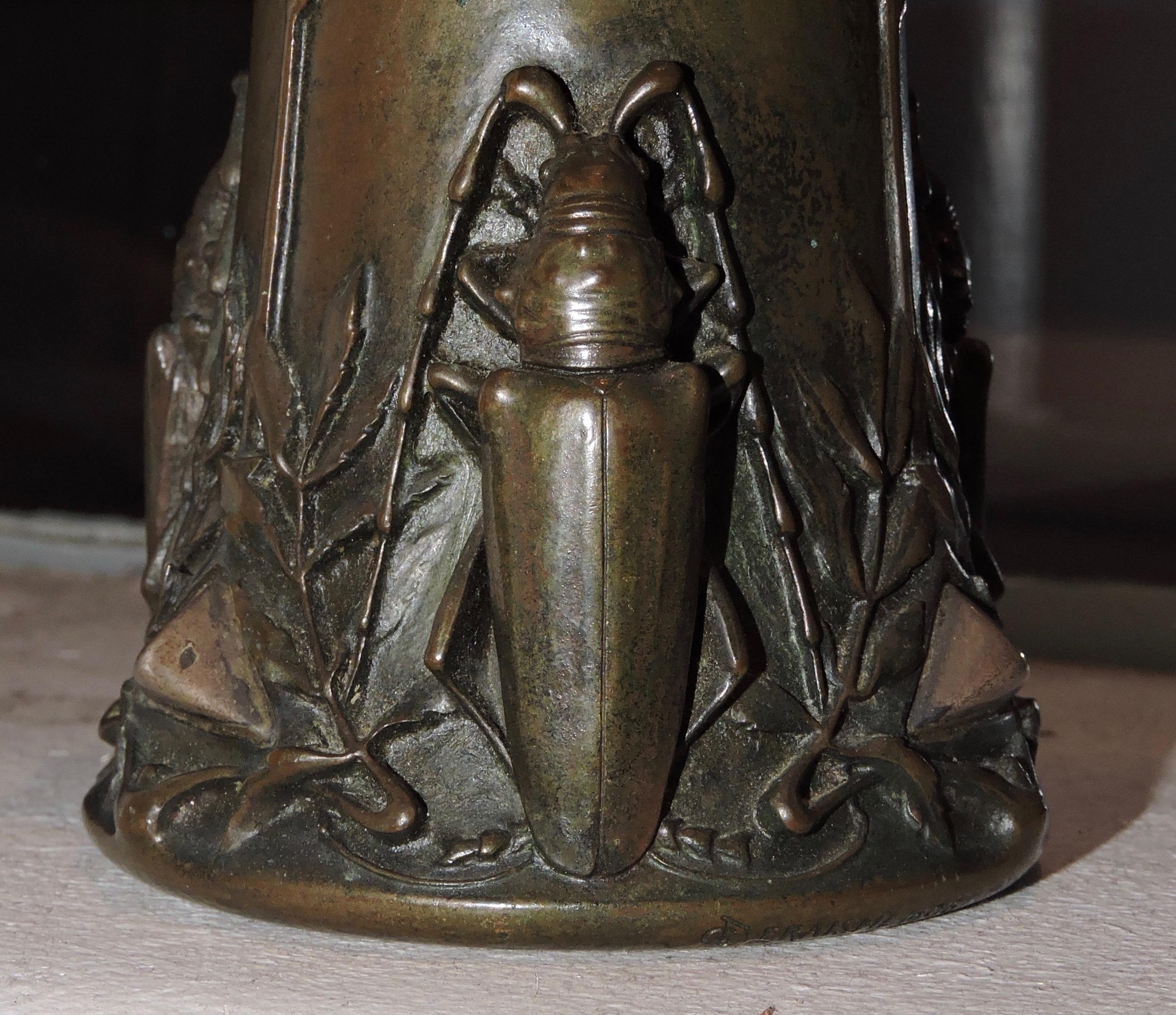 1906 Art Nouveau Beetles Bronze Vase by Pierre-Georges Deraisme 1