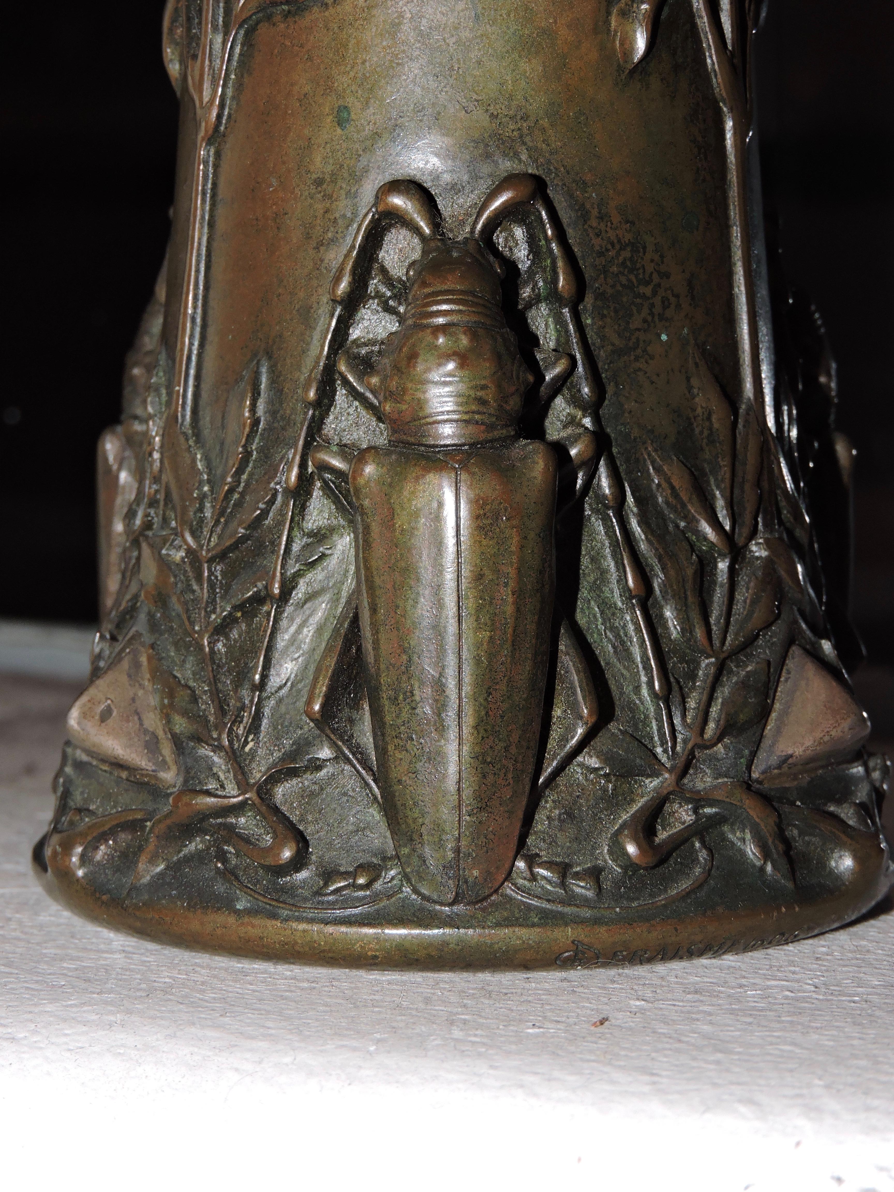 Bronze Vase en bronze Art Nouveau Beetles de Pierre-Georges Deraisme de 1906