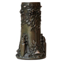 1906 Art Nouveau Beetles Bronze Vase by Pierre-Georges Deraisme
