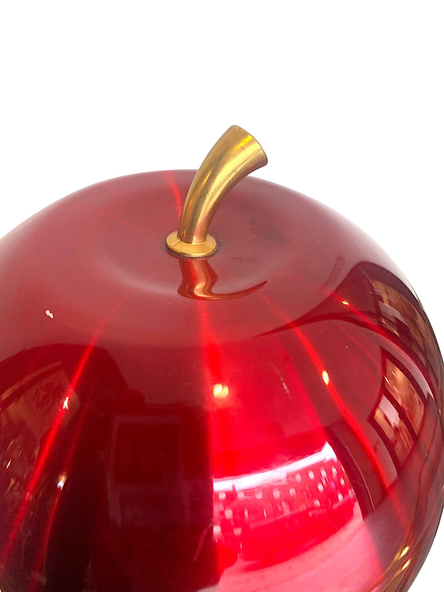 Mid-Century Modern 1970s Apple Ice Bucket by Daydream in Anodised Vibrant Red with Brass Handle
