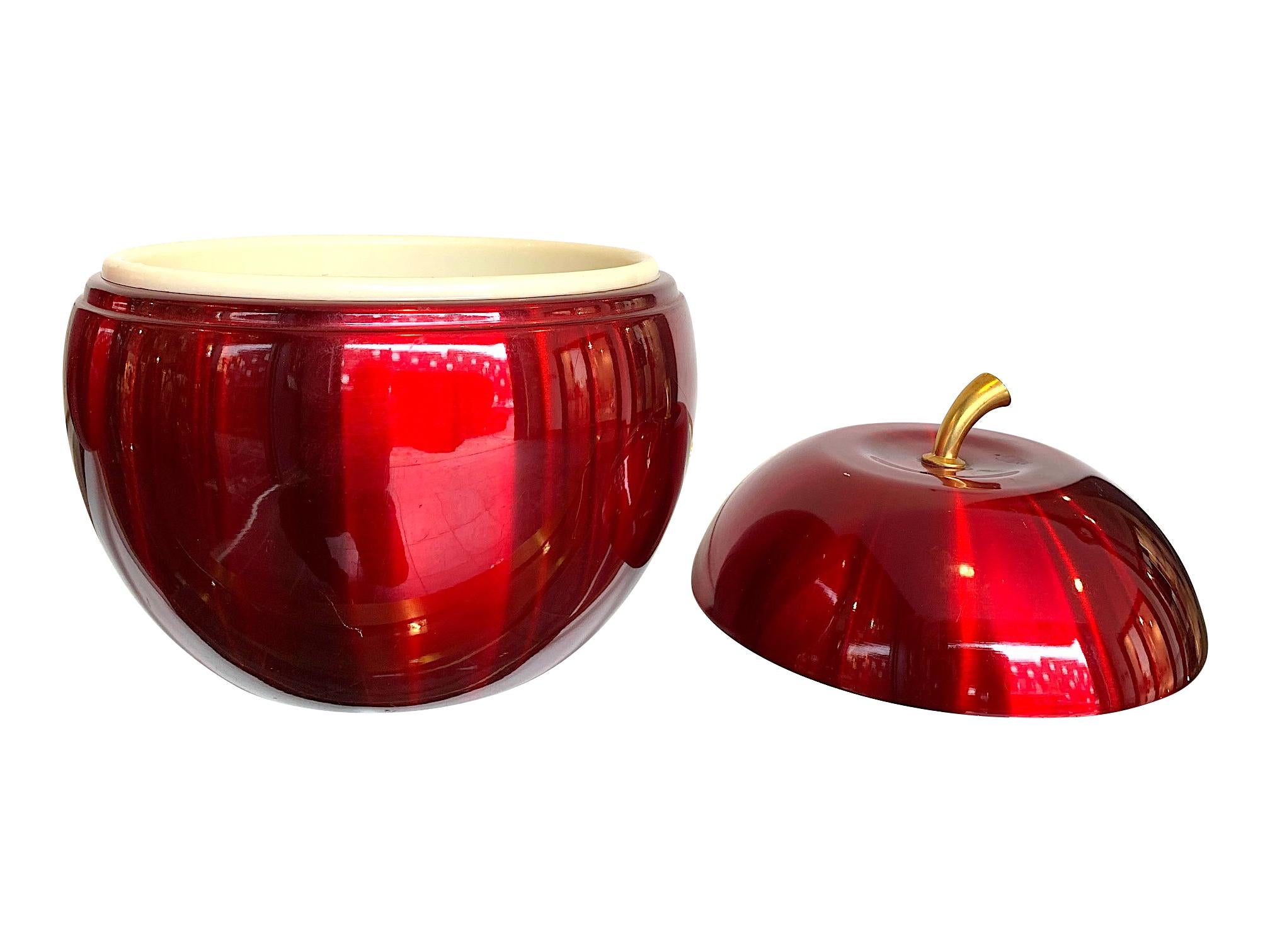 Anodized 1970s Apple Ice Bucket by Daydream in Anodised Vibrant Red with Brass Handle