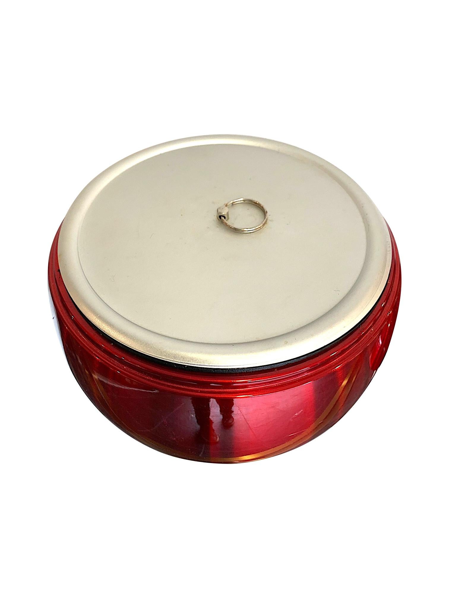 Australian 1970s Cherry Ice Bucket by Daydream in Anodised Vibrant Red with Brass Handle