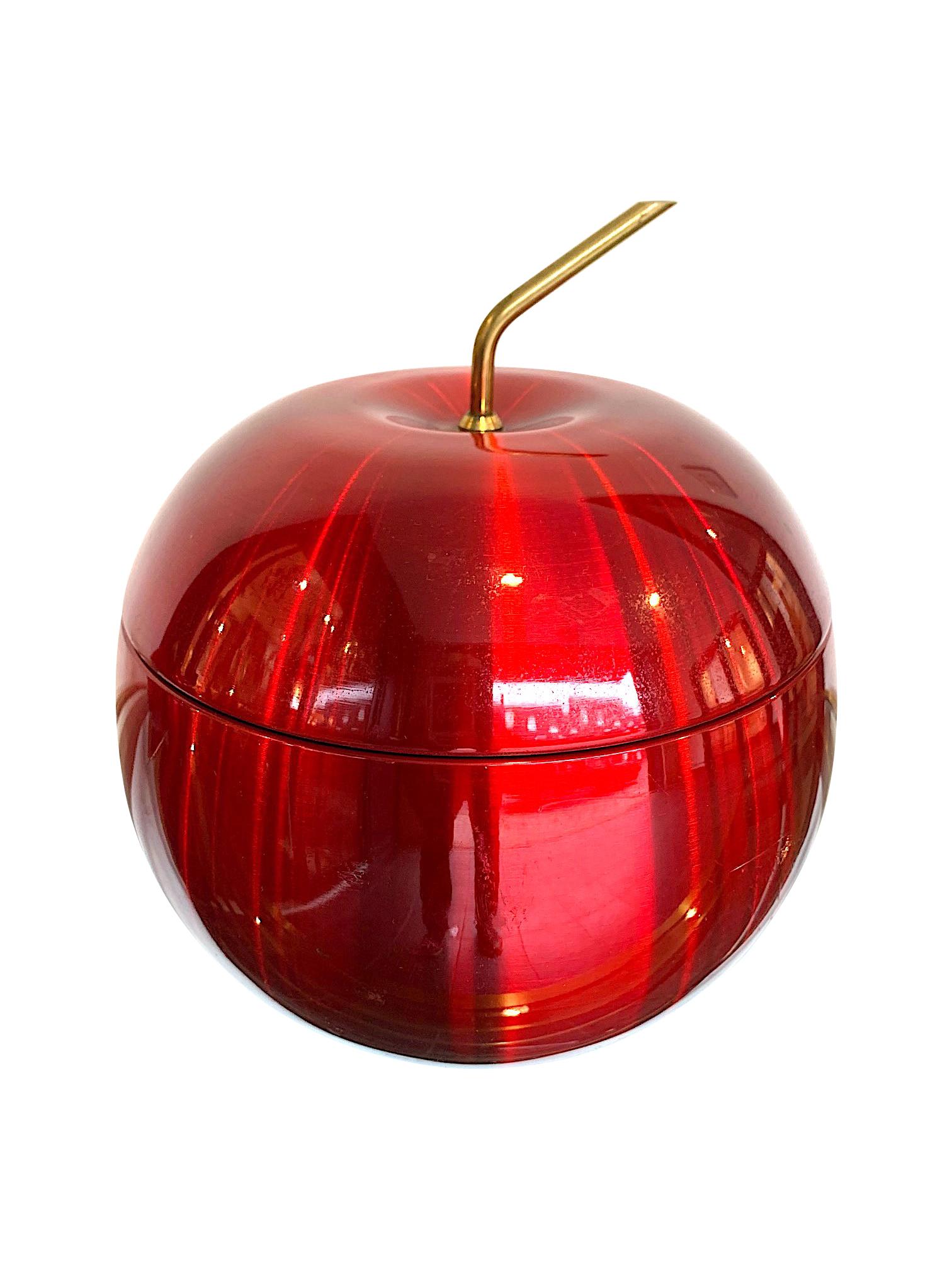 Late 20th Century 1970s Cherry Ice Bucket by Daydream in Anodised Vibrant Red with Brass Handle