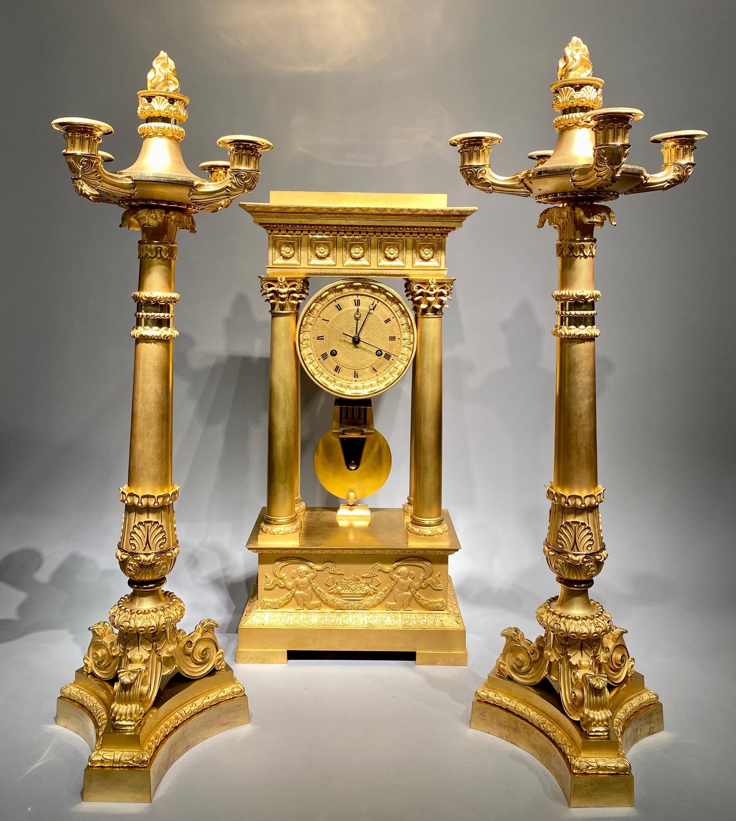 An 19th century ormolu Charles X clock garniture set. in vendita 11