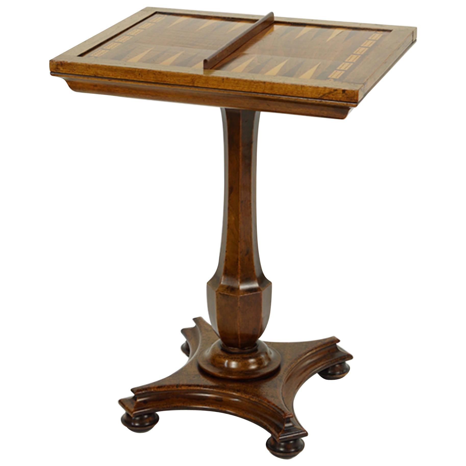 19th English Walnut Games Table, Top Flips For Both Chess And Cribbage/bsckgammo