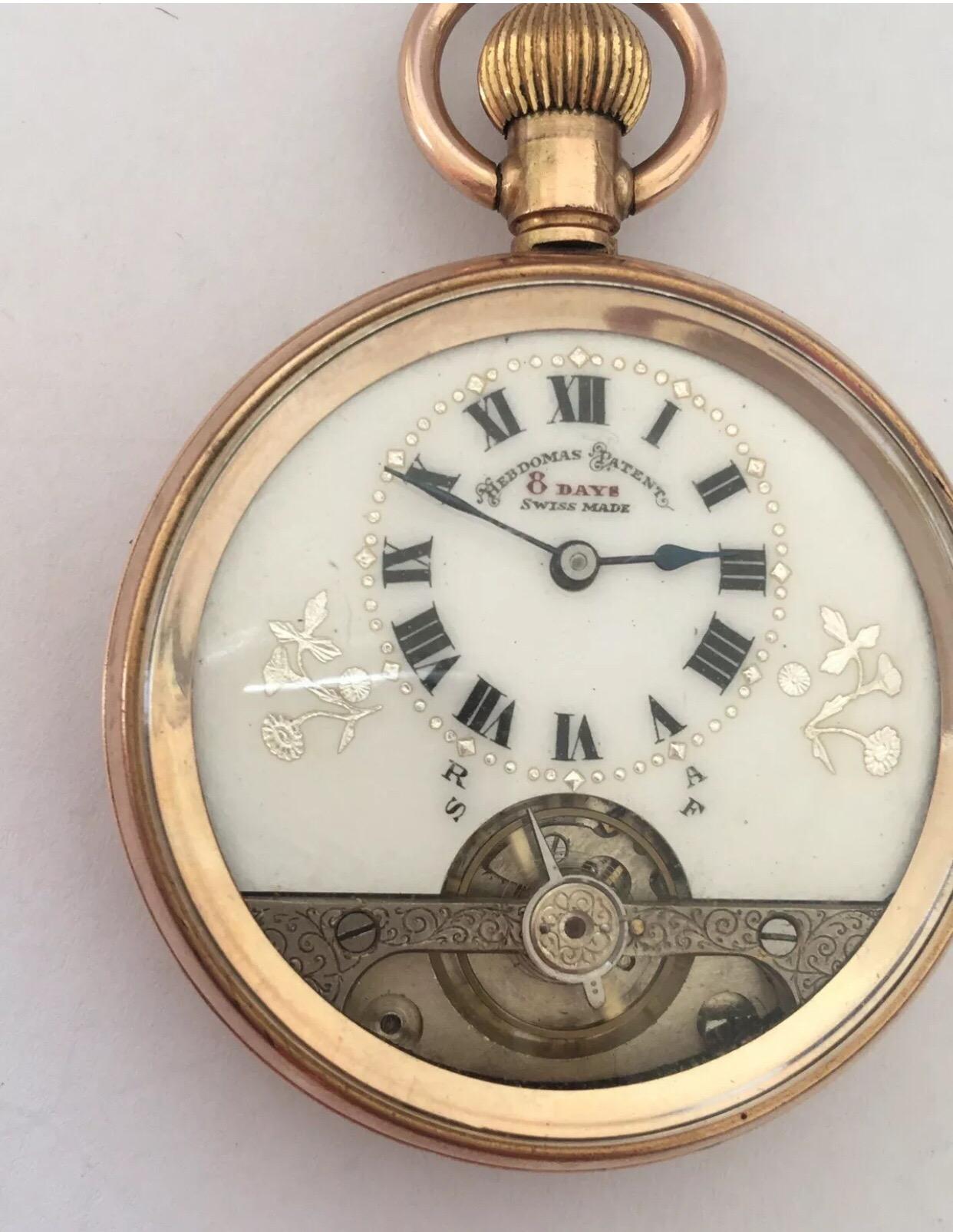 An 8 Days Swiss Made Hebdomas Visible Escapement Gold-Plated Pocket Watch 5