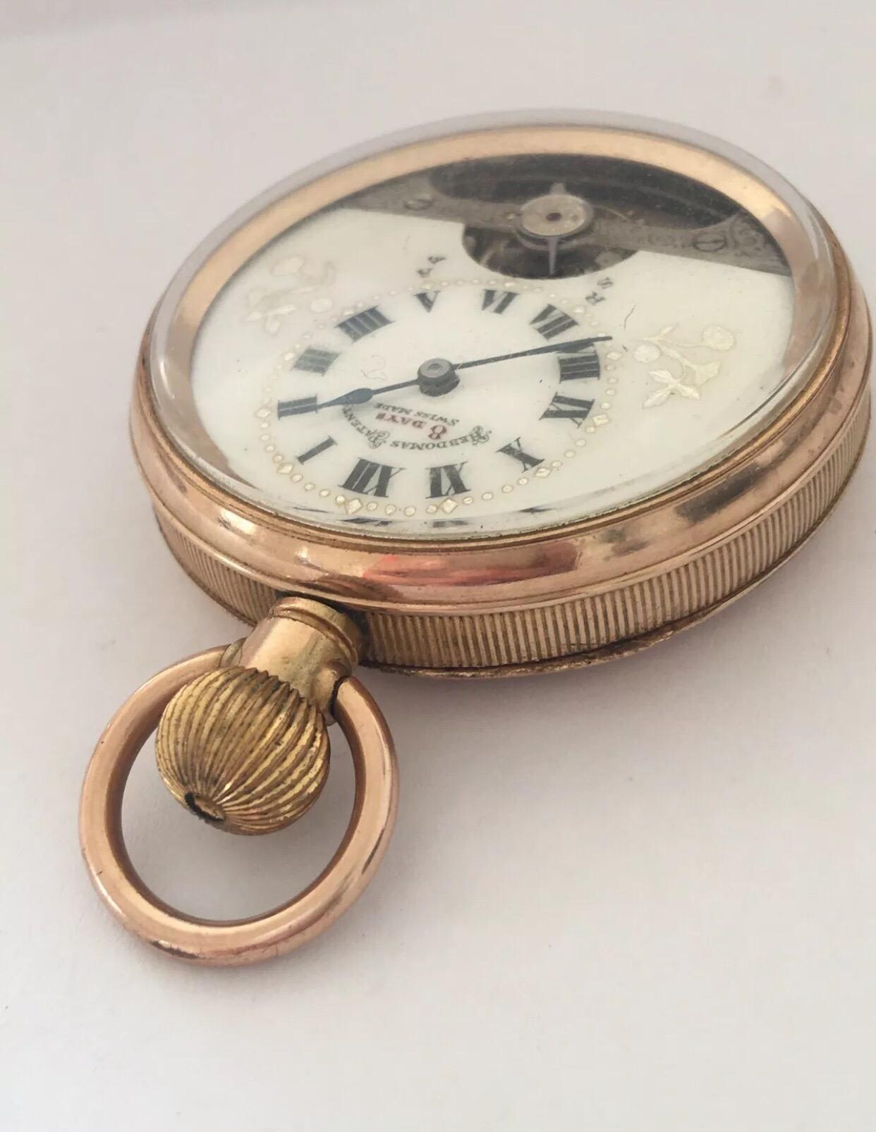 An 8 Days Swiss Made Hebdomas Visible Escapement Gold-Plated Pocket Watch In Good Condition In Carlisle, GB