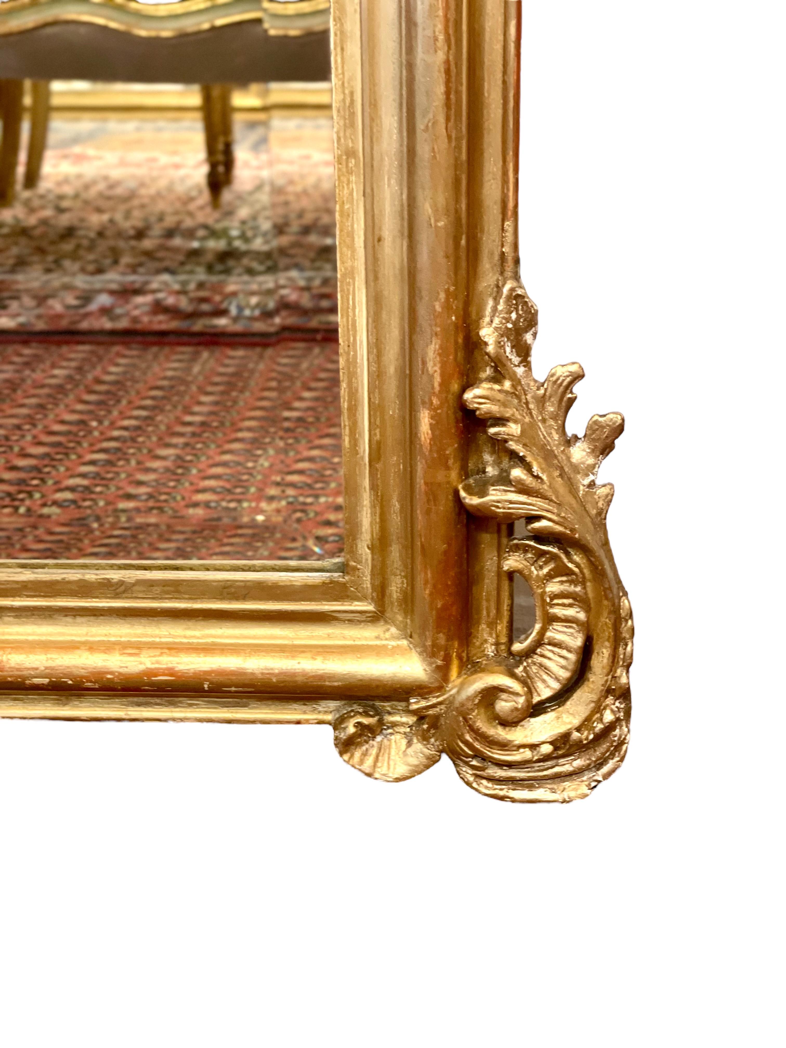 Giltwood Louis XV Style Mirror, Gilt and Carved Wood 19th Century For Sale