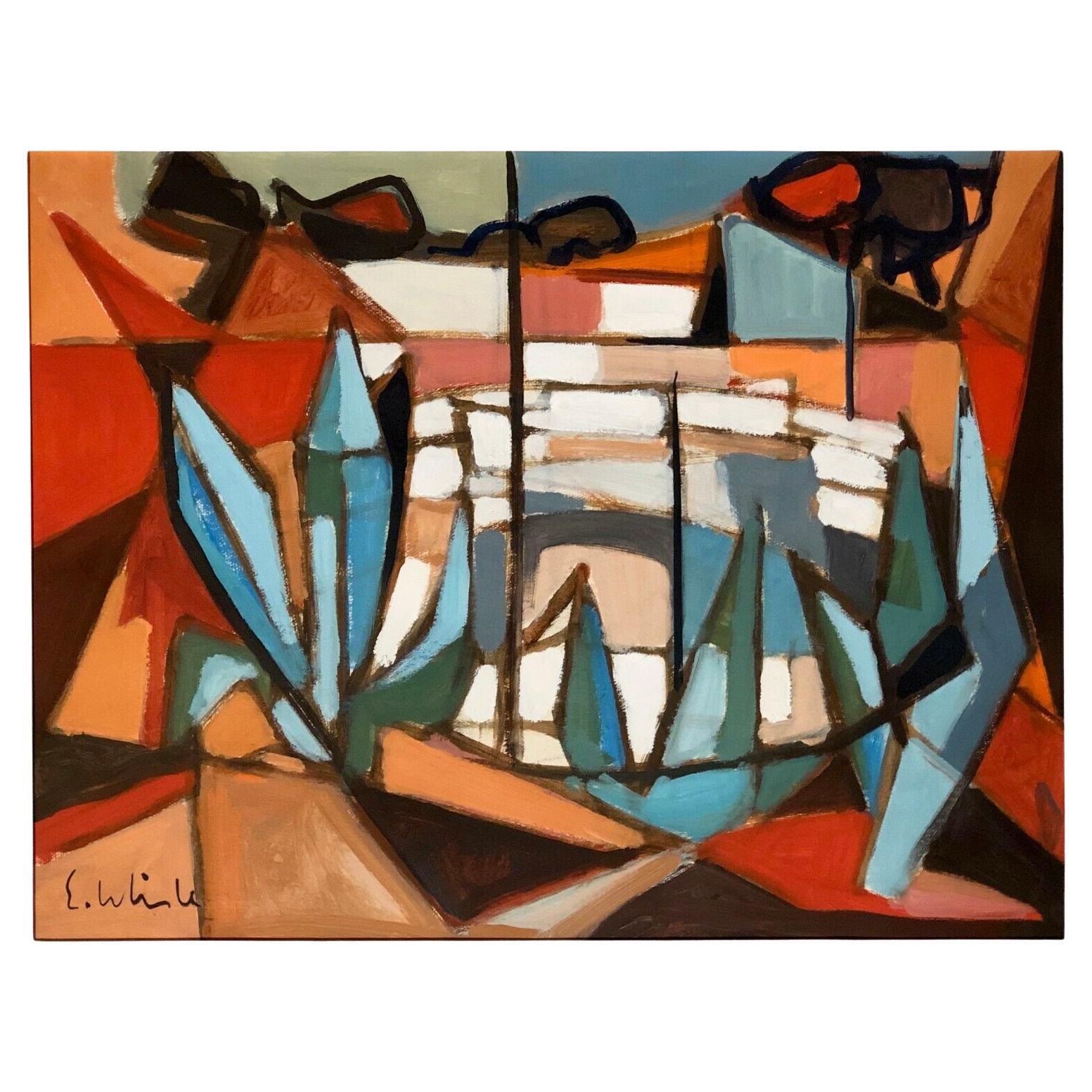 An ABSTRACT EXPRESSIONIST Marine Port MODERN PAINTING by E. WHISLE, 1960