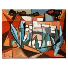 Retro An ABSTRACT EXPRESSIONIST Marine Port MODERN PAINTING by E. WHISLE, 1960