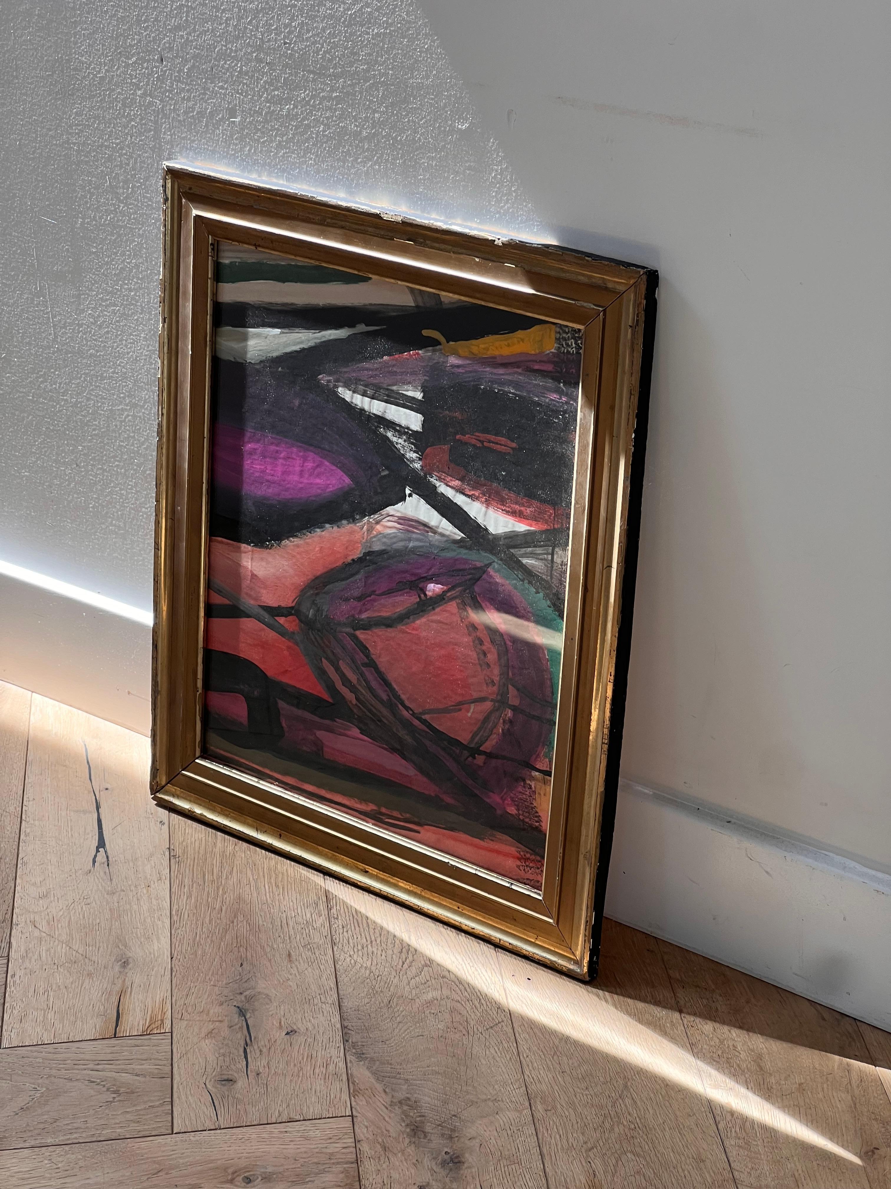 Ein abstraktes expressionistisches Gemälde von Bernard Segal, Mitte des 20. Jahrhunderts (Holz) im Angebot