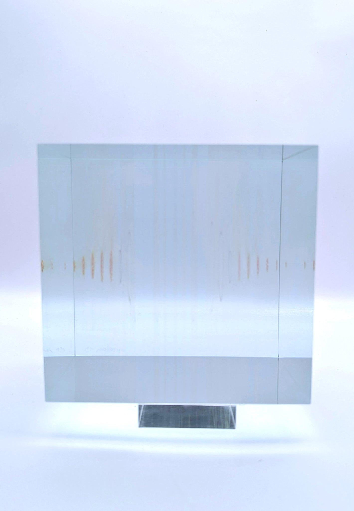 Laminated An abstract glass cube sculpture by Wilfried Grootens 