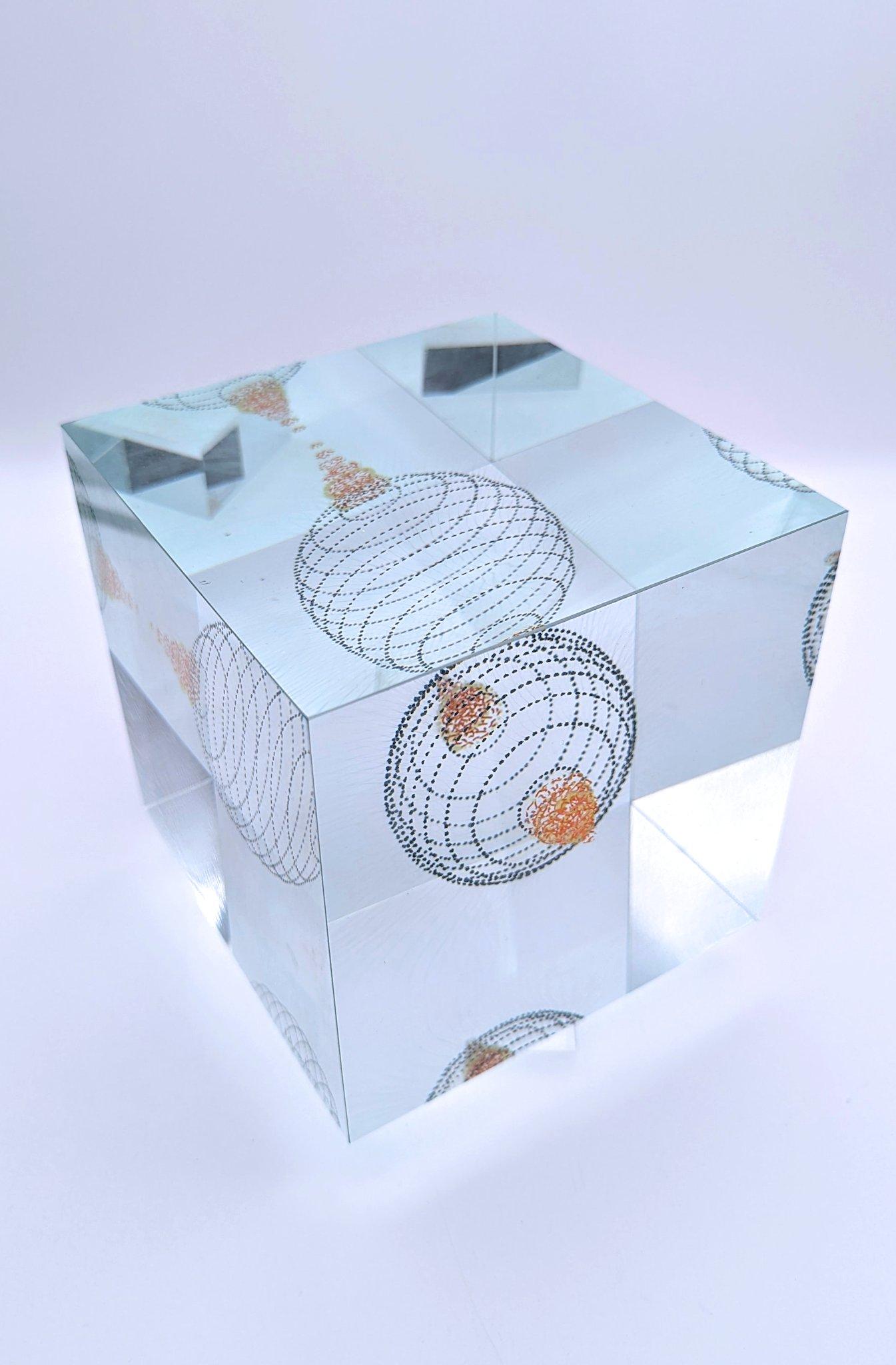 Glass An abstract glass cube sculpture by Wilfried Grootens 