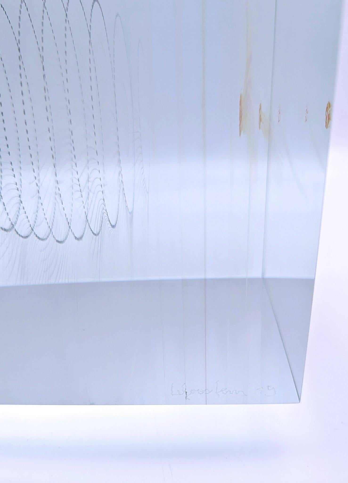 An abstract glass cube sculpture by Wilfried Grootens 