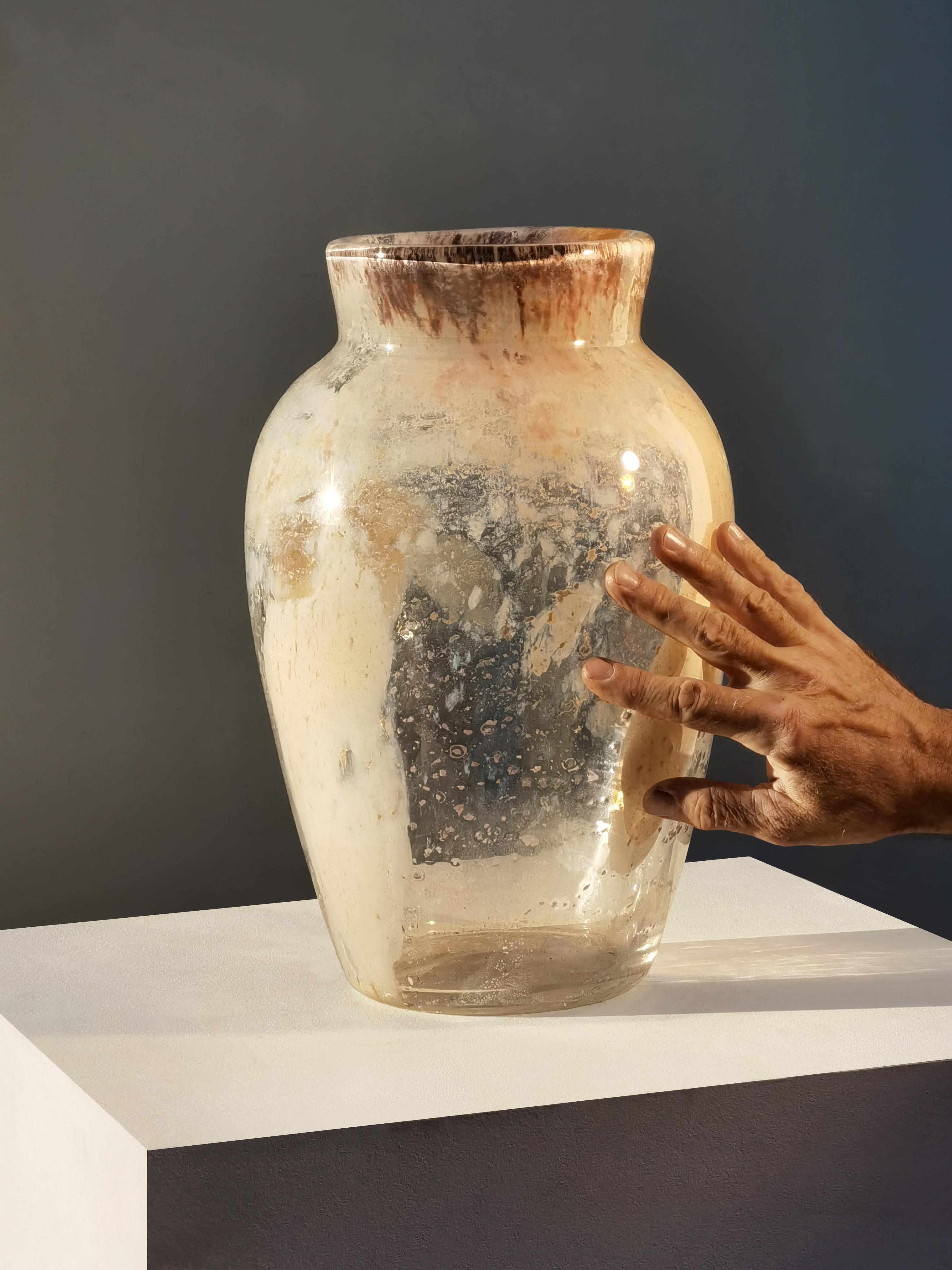 A Huge ABSTRACT NEOCLASSICAL SHABBY-CHIC Blown Glass VASE, MURANO, ITALY 2000 For Sale 3