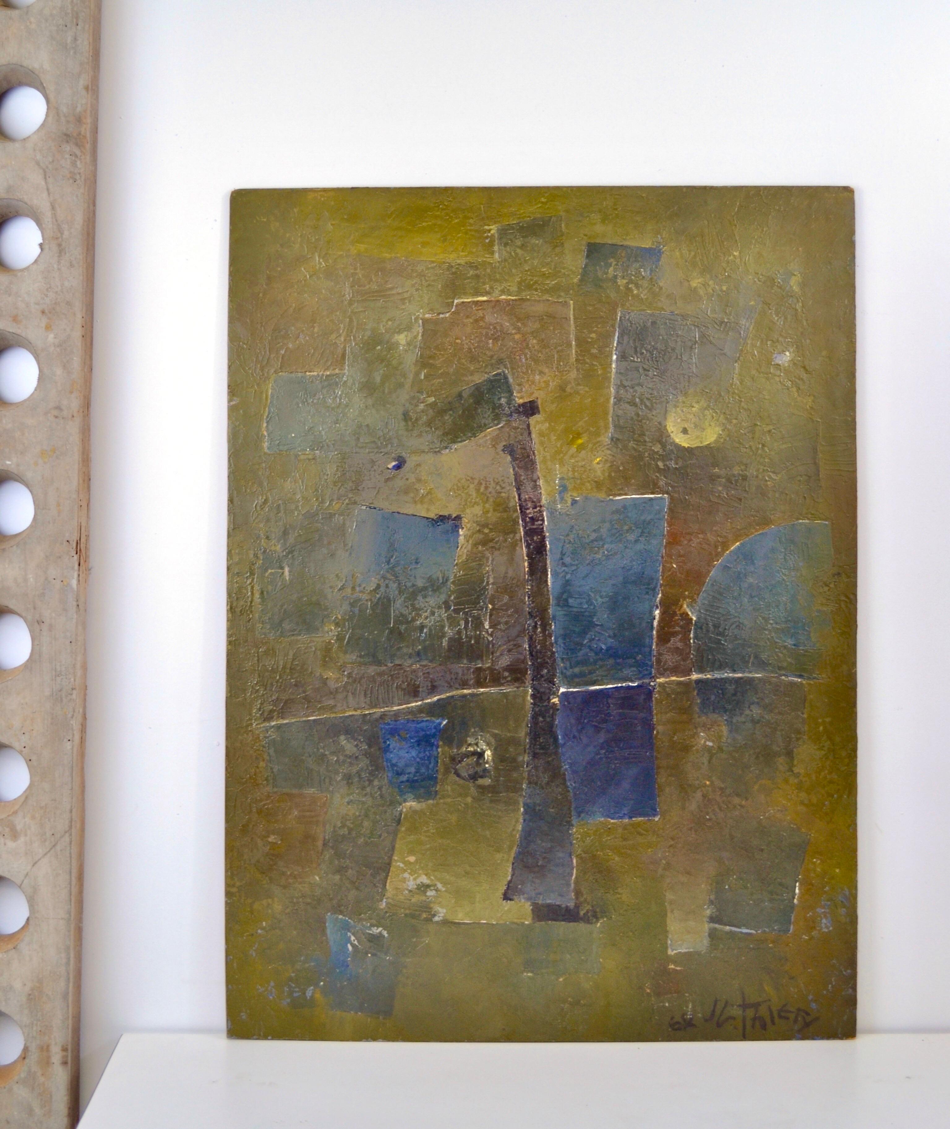 French An abstract painting on panel, dated and signed JB Thiery 1962 - France For Sale