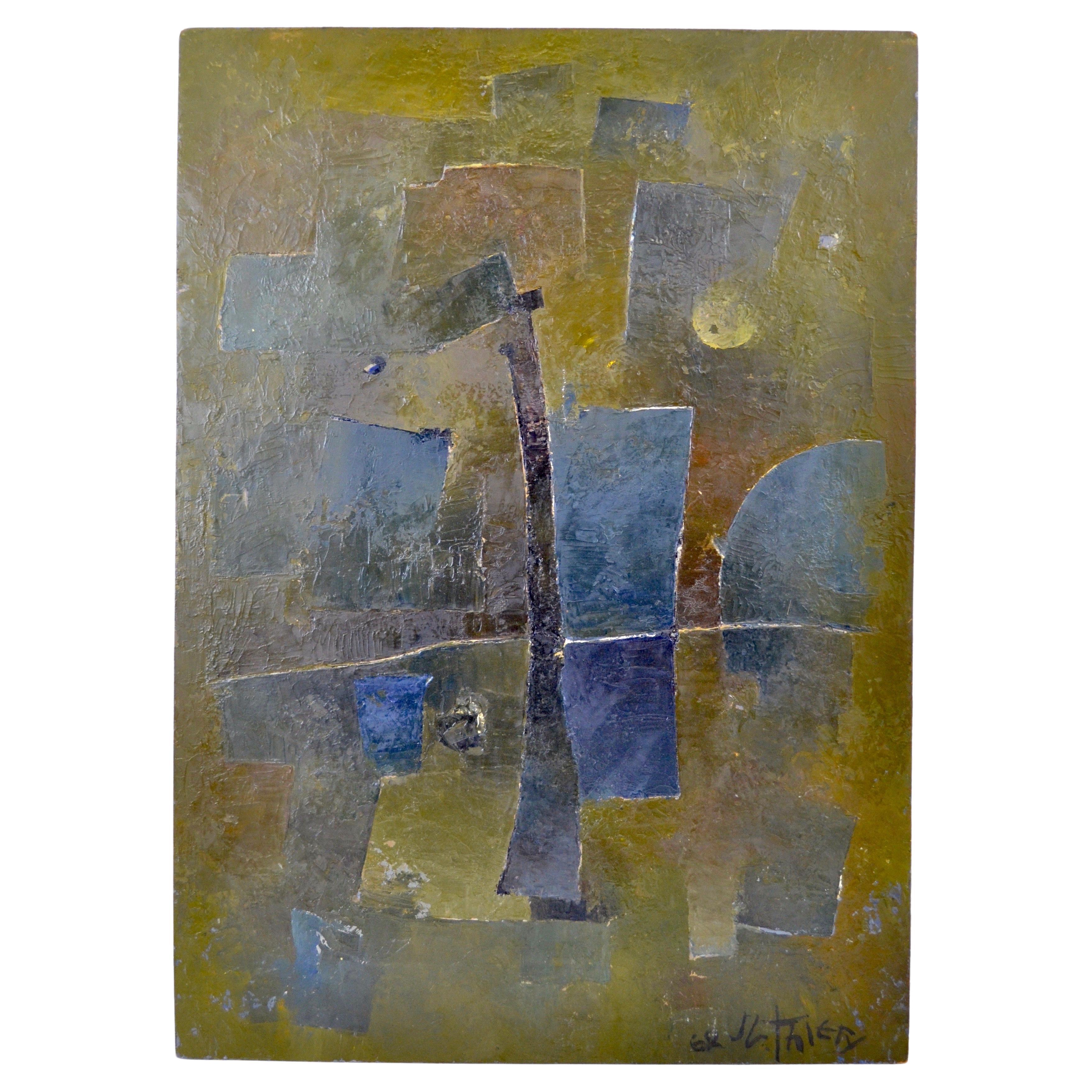 An abstract painting on panel, dated and signed JB Thiery 1962 - France For Sale