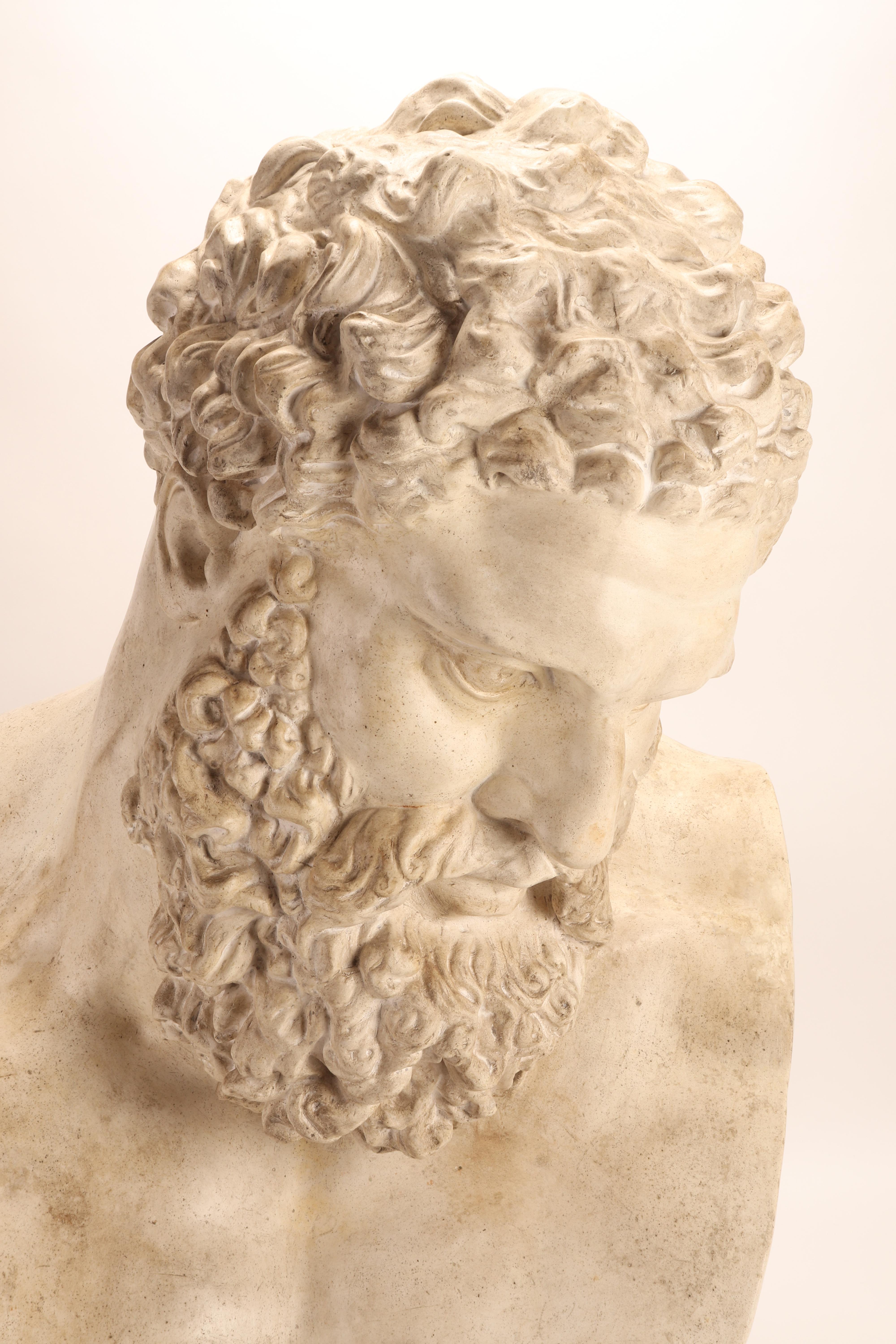 Plaster cast of the head of Farnese Hercules, scale 1:1. Original patina. Cast for the teaching drawing in the academy. Italy circa 1880.