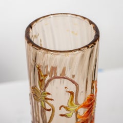 Acid-Etched Enameled and Applied Galle Glass Vase