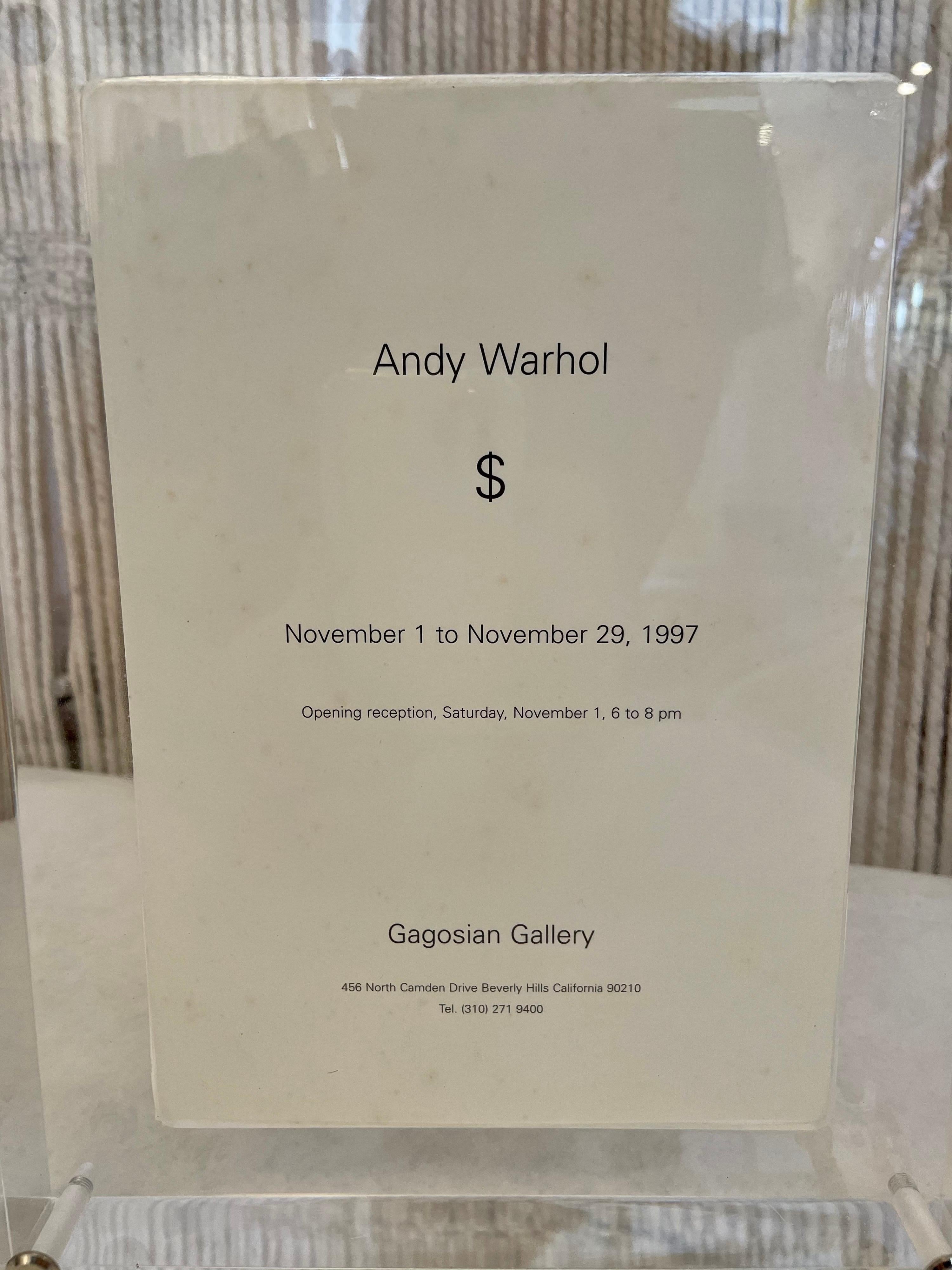 Post-Modern Acrylic Block Sculpture of Gagosian Gallery's Andy Warhol Exhibit Invitation