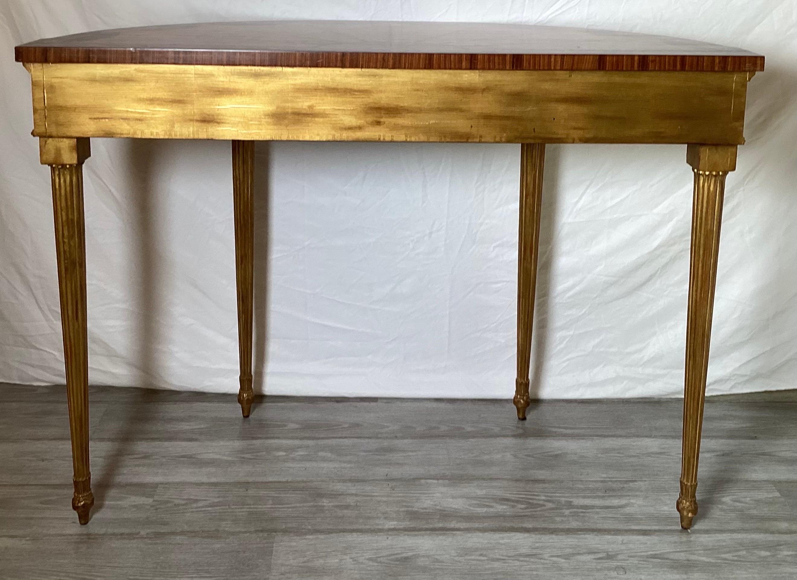 An Adam Style Giltwood Mahogany and Satinwood Demilune Console Table  For Sale 6