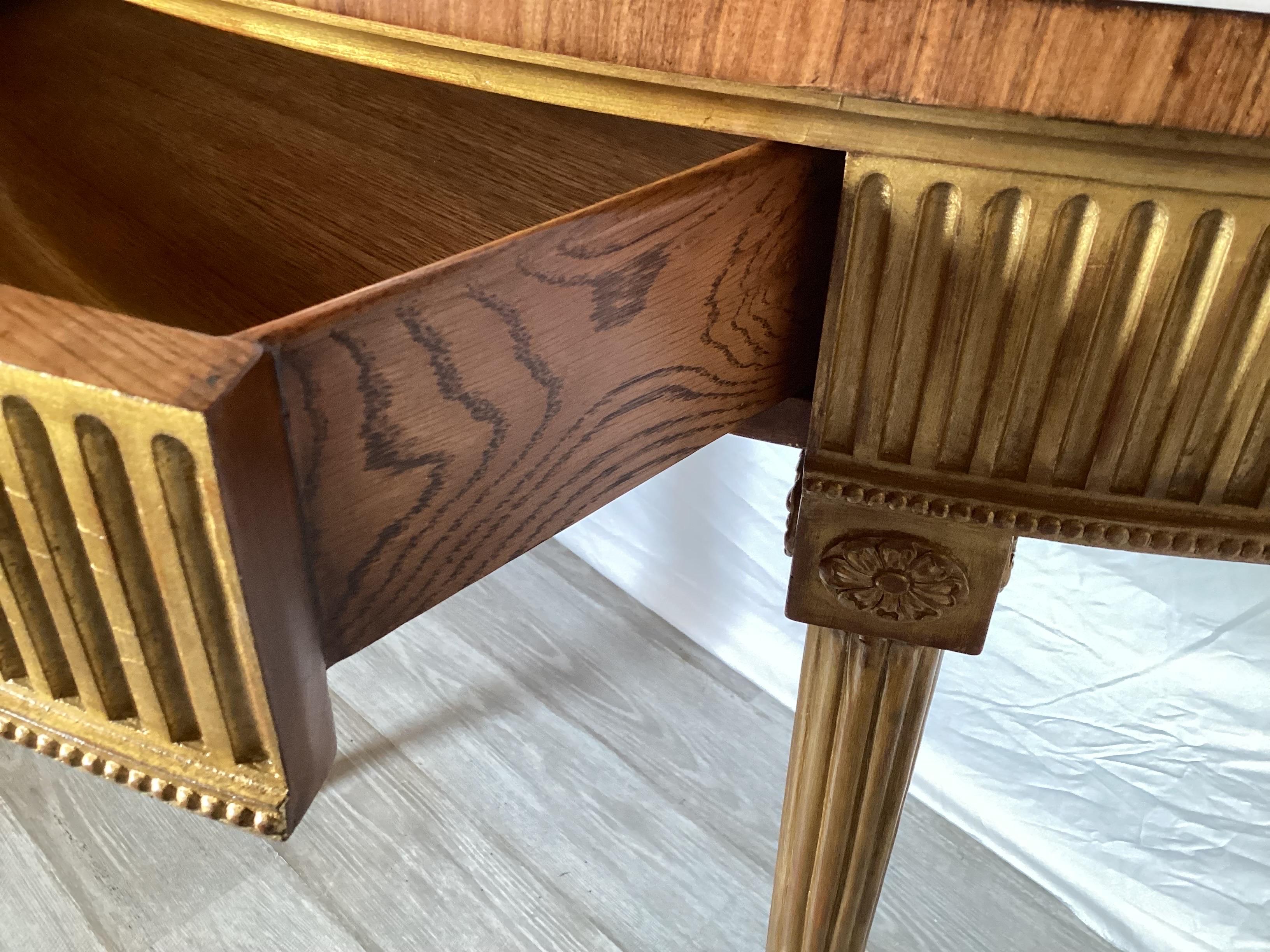An Adam Style Giltwood Mahogany and Satinwood Demilune Console Table  For Sale 2