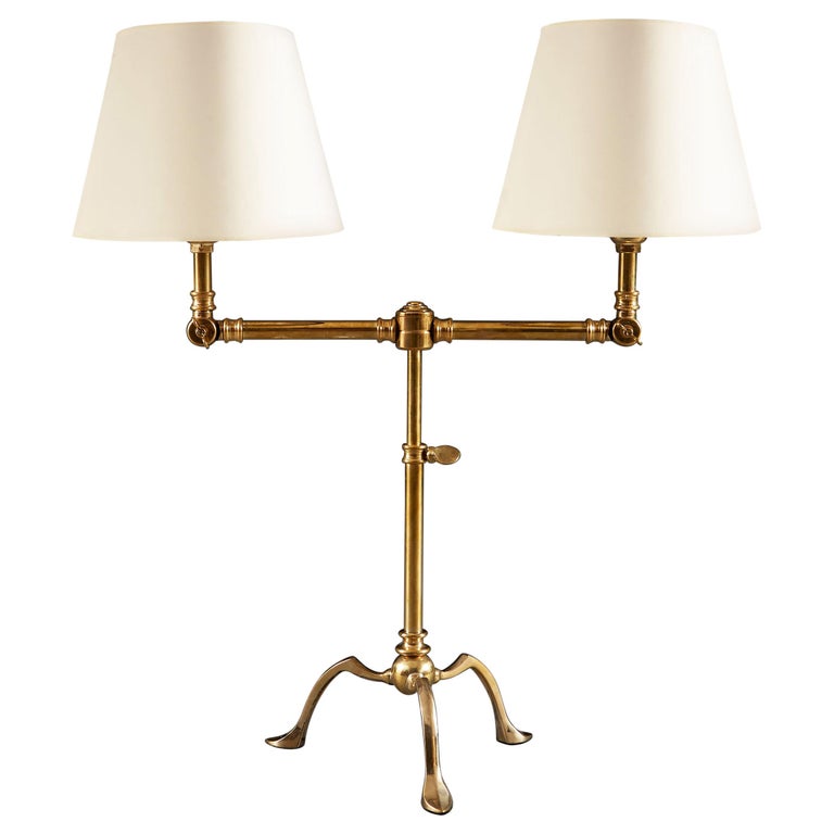 Adjustable Double Arm Brass Table Lamp, Table Lamp With Adjustable Arm