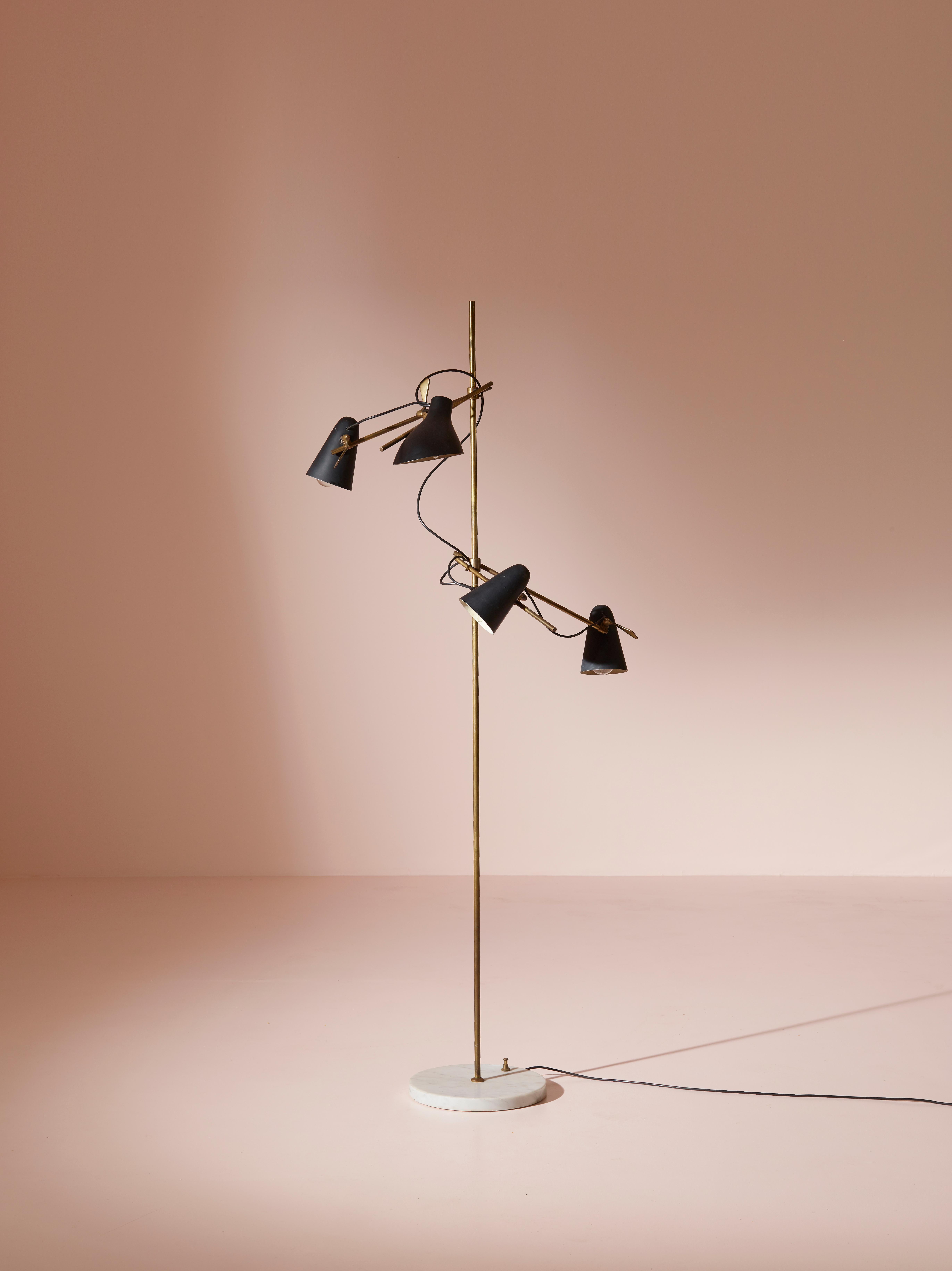 Mid-20th Century An adjustable Italian midcentury floor lamp with four lights, brass and marble For Sale