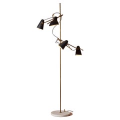 Retro An adjustable Italian midcentury floor lamp with four lights, brass and marble