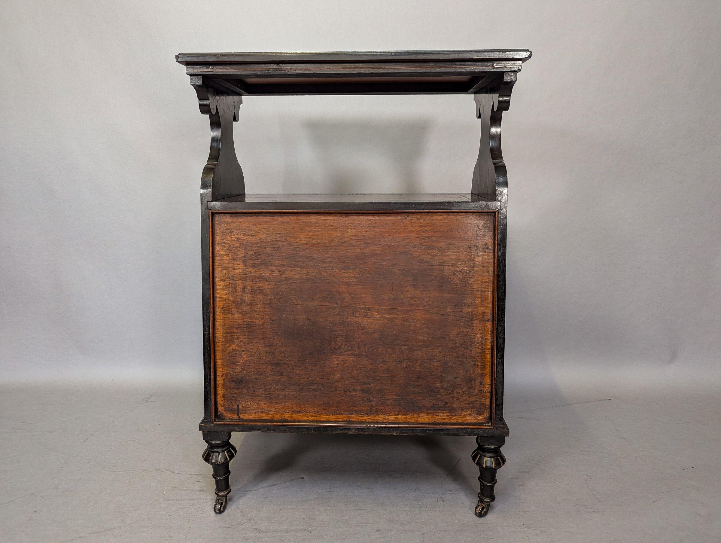 An Aesthetic Movement Amboyna and Ebonized Music Cabinet with gilt decoration For Sale 4