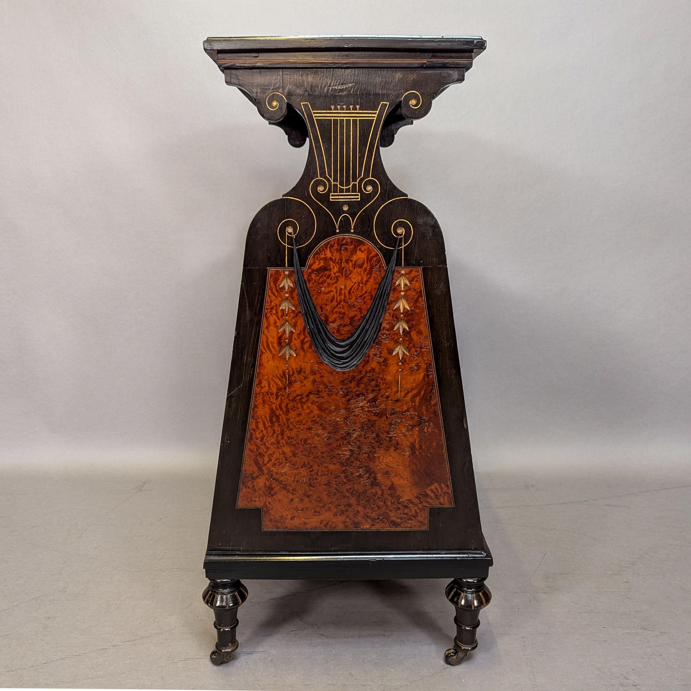 An Aesthetic Movement Amboyna and Ebonized Music Cabinet with gilt decoration For Sale 6