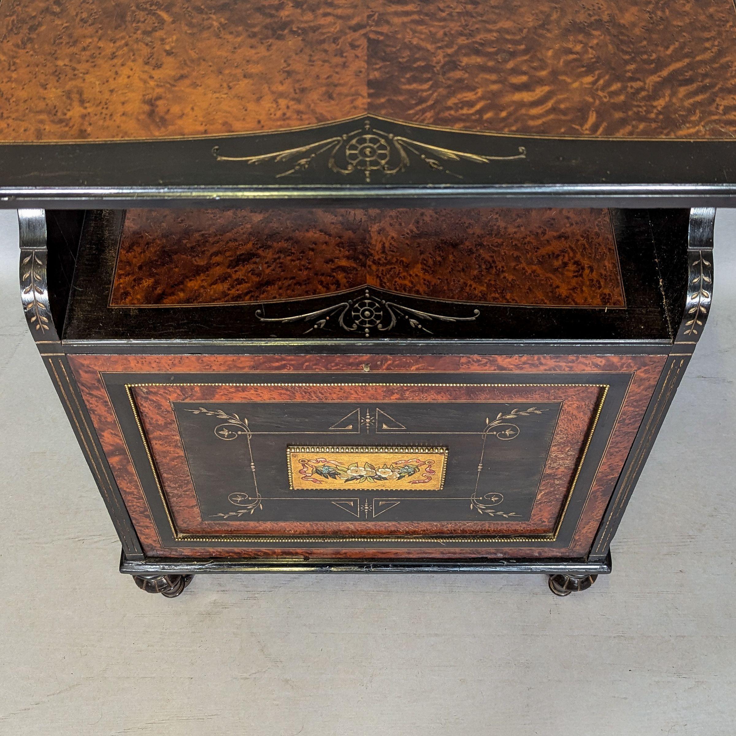 An Aesthetic Movement Amboyna and Ebonized Music Cabinet with gilt decoration For Sale 9