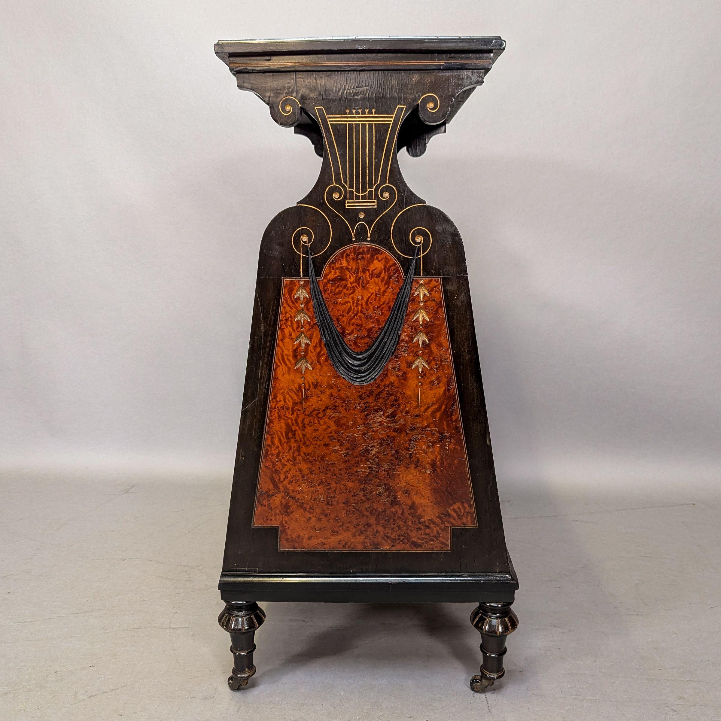 An Aesthetic Movement Amboyna and Ebonized Music Cabinet with gilt decoration For Sale 10