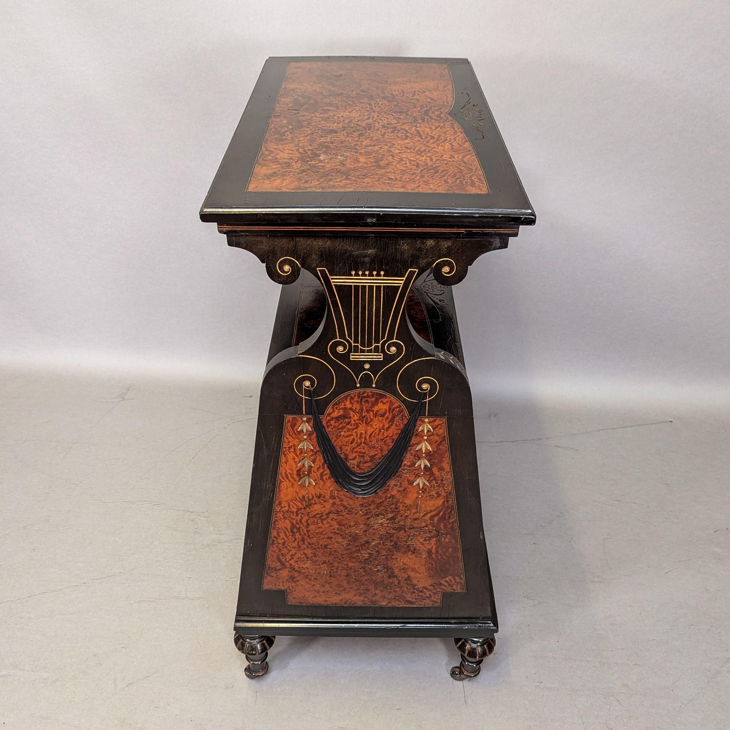 An Aesthetic Movement Amboyna and Ebonized Music Cabinet with gilt decoration For Sale 12