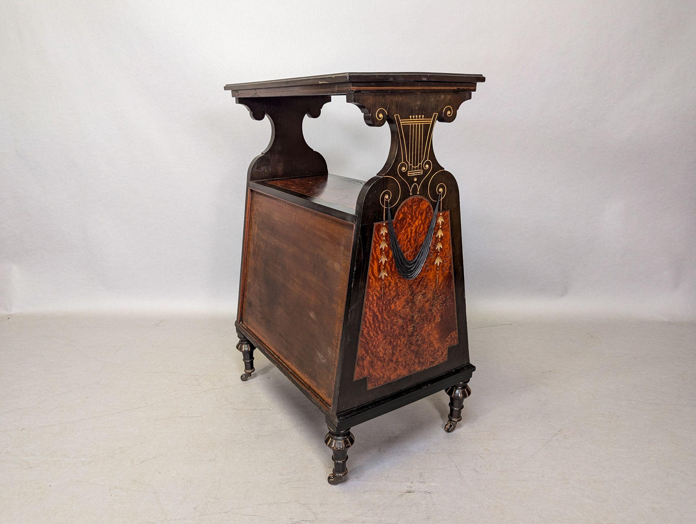 An Aesthetic Movement Amboyna and Ebonized Music Cabinet with gilt decoration For Sale 3