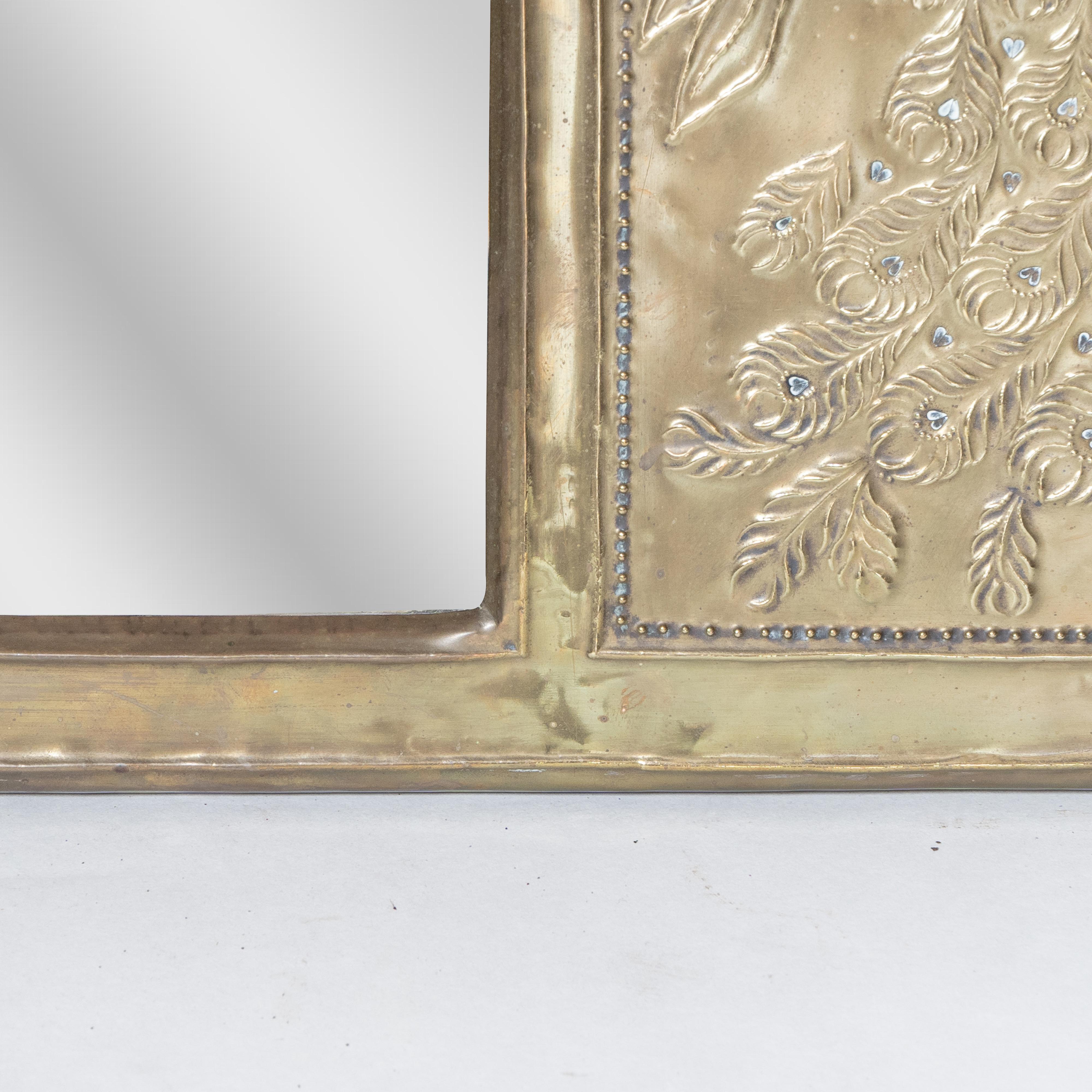 An Aesthetic Movement brass mirror with stylized peacocks perched on a branch For Sale 5