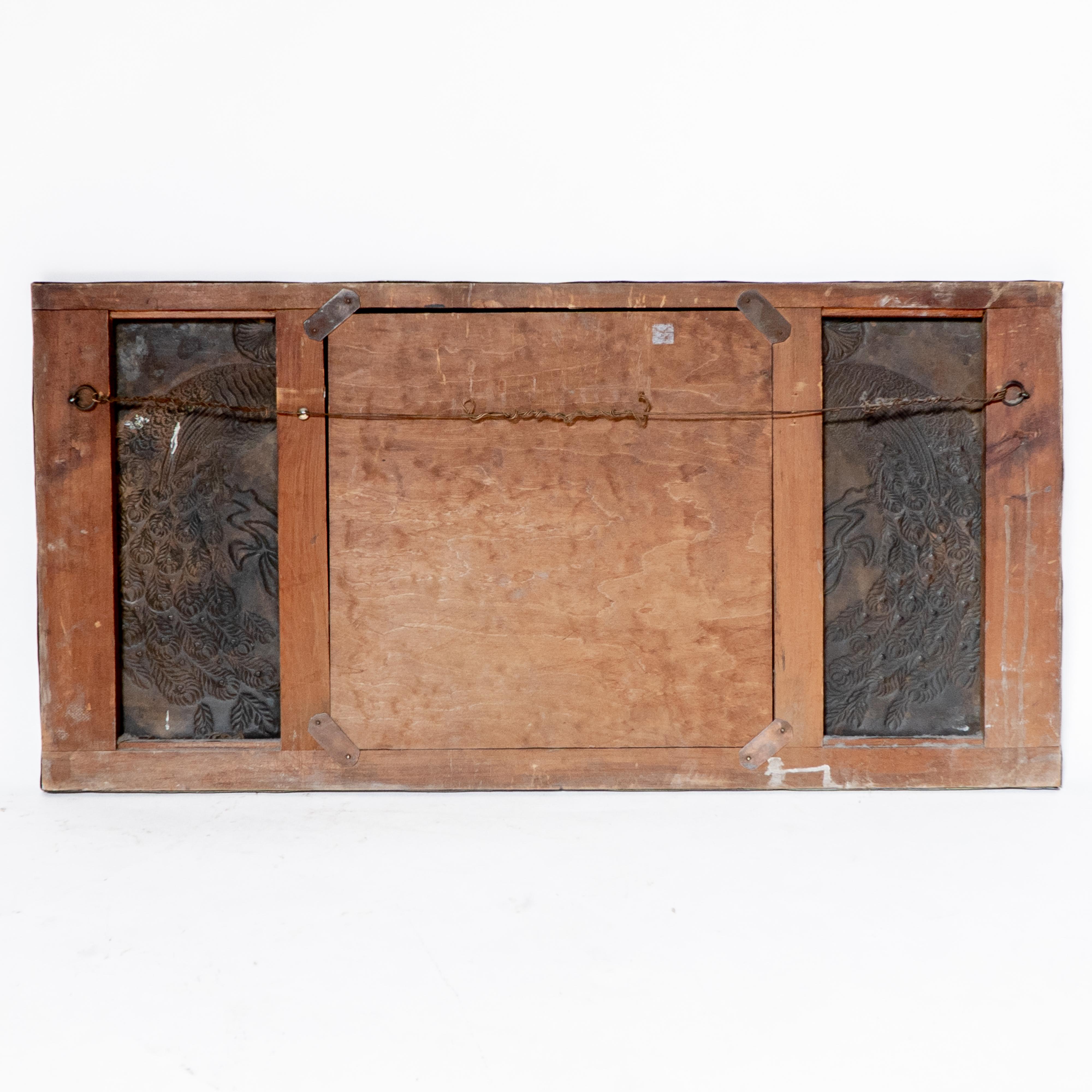An Aesthetic Movement brass mirror with stylized peacocks perched on a branch For Sale 6
