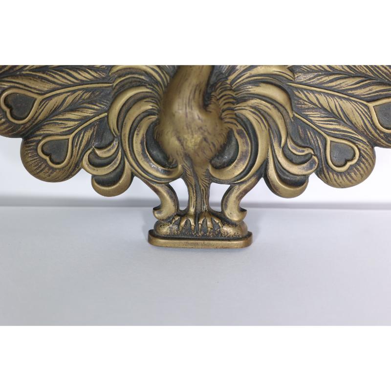 An Aesthetic Movement heavy cast brass peacock trivet with fine detailing For Sale 1