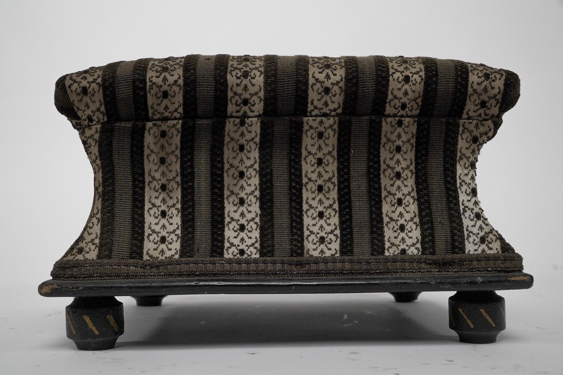 Ebonized An Aesthetic Movement ebonized & gilded foot stool with striped upholstery. For Sale