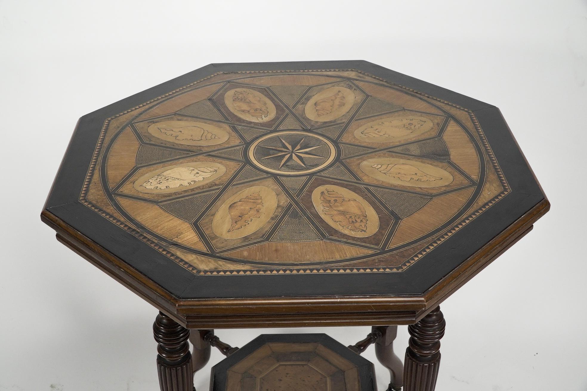 An Aesthetic Movement ebonized side table with a marquetry octagonal top In Good Condition For Sale In London, GB