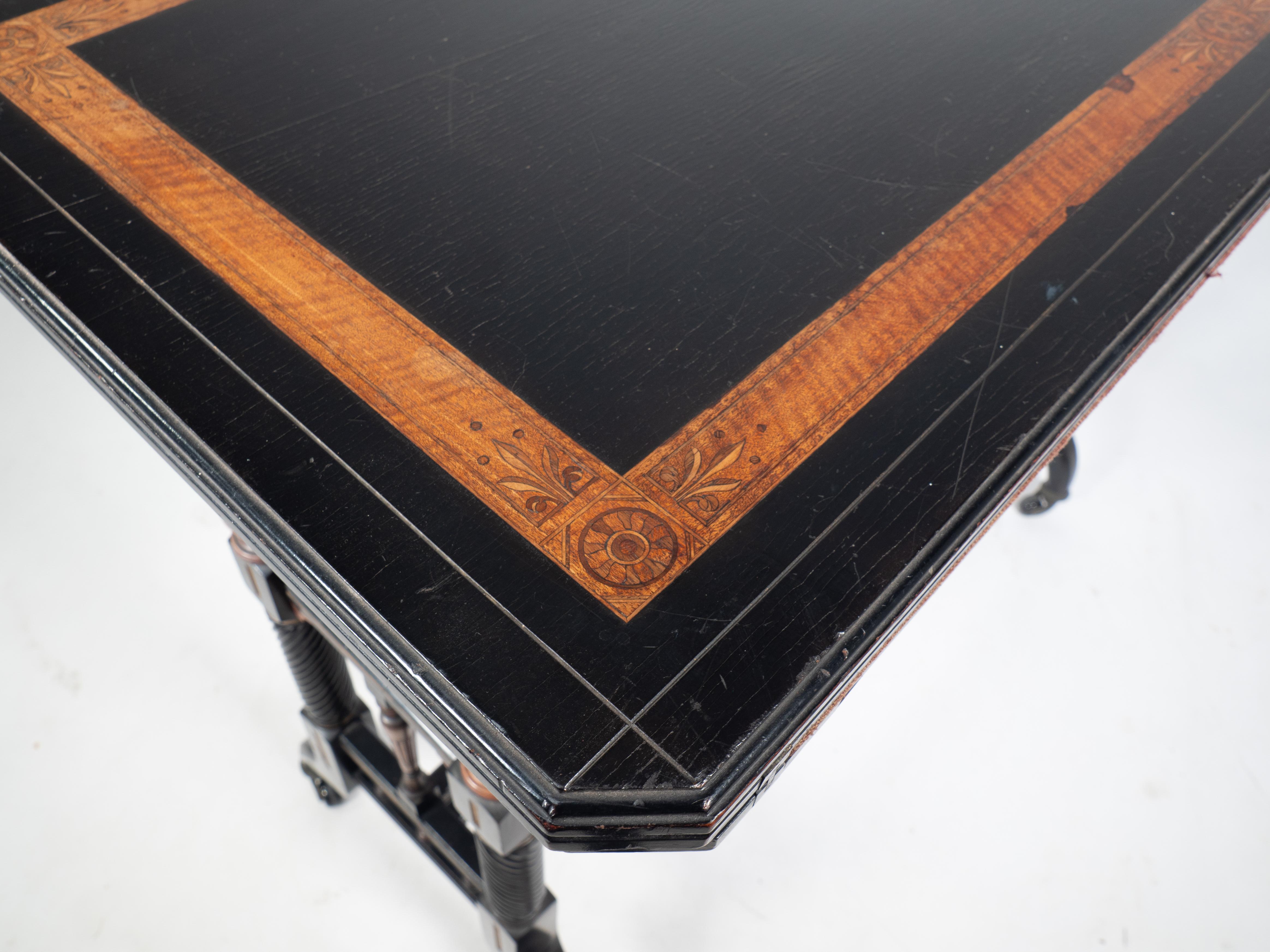 Gillows attr An Aesthetic Movement ebonized & fold over floral inlaid card table For Sale 6