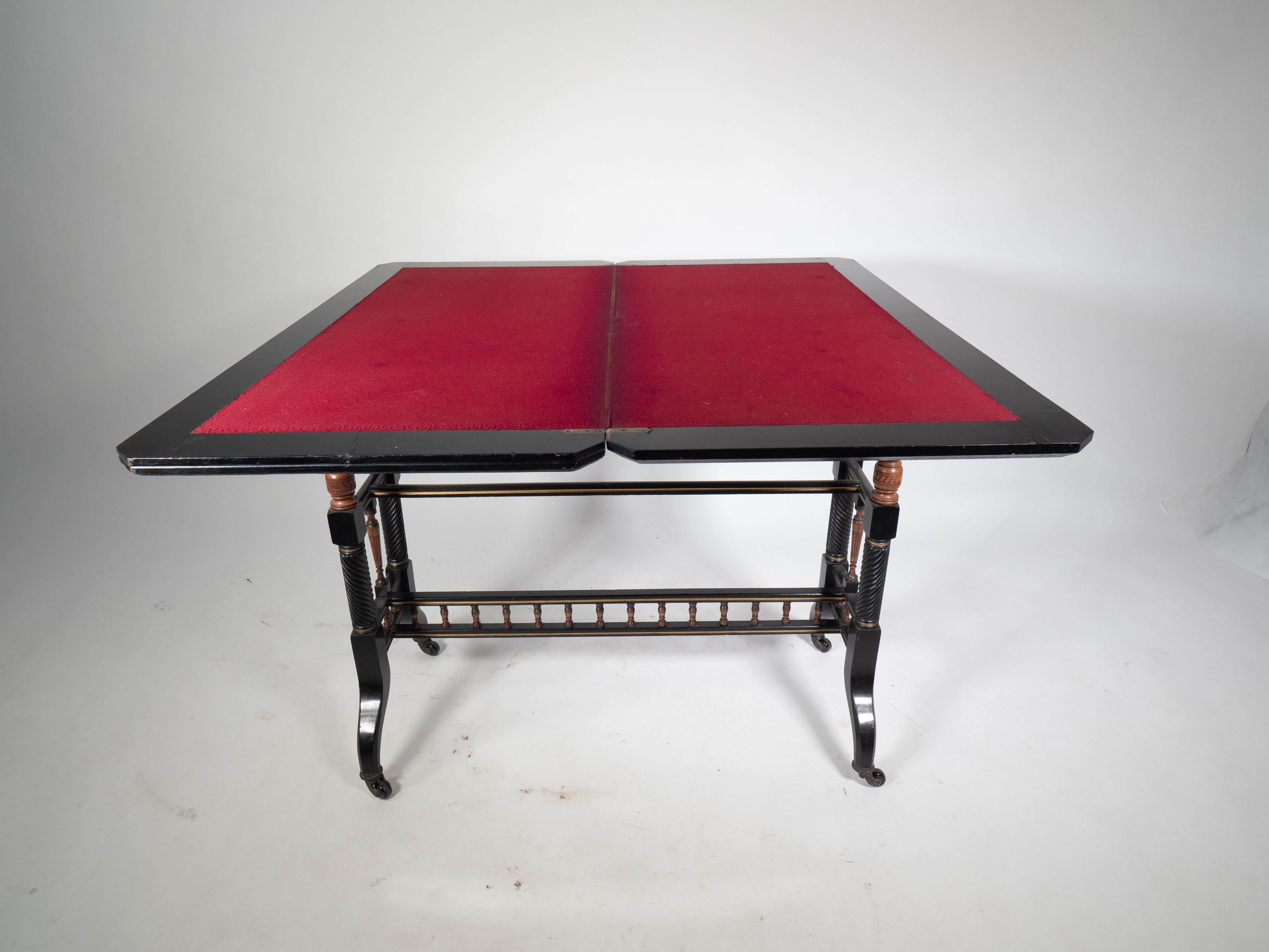 Gillows attr An Aesthetic Movement ebonized & fold over floral inlaid card table For Sale 8